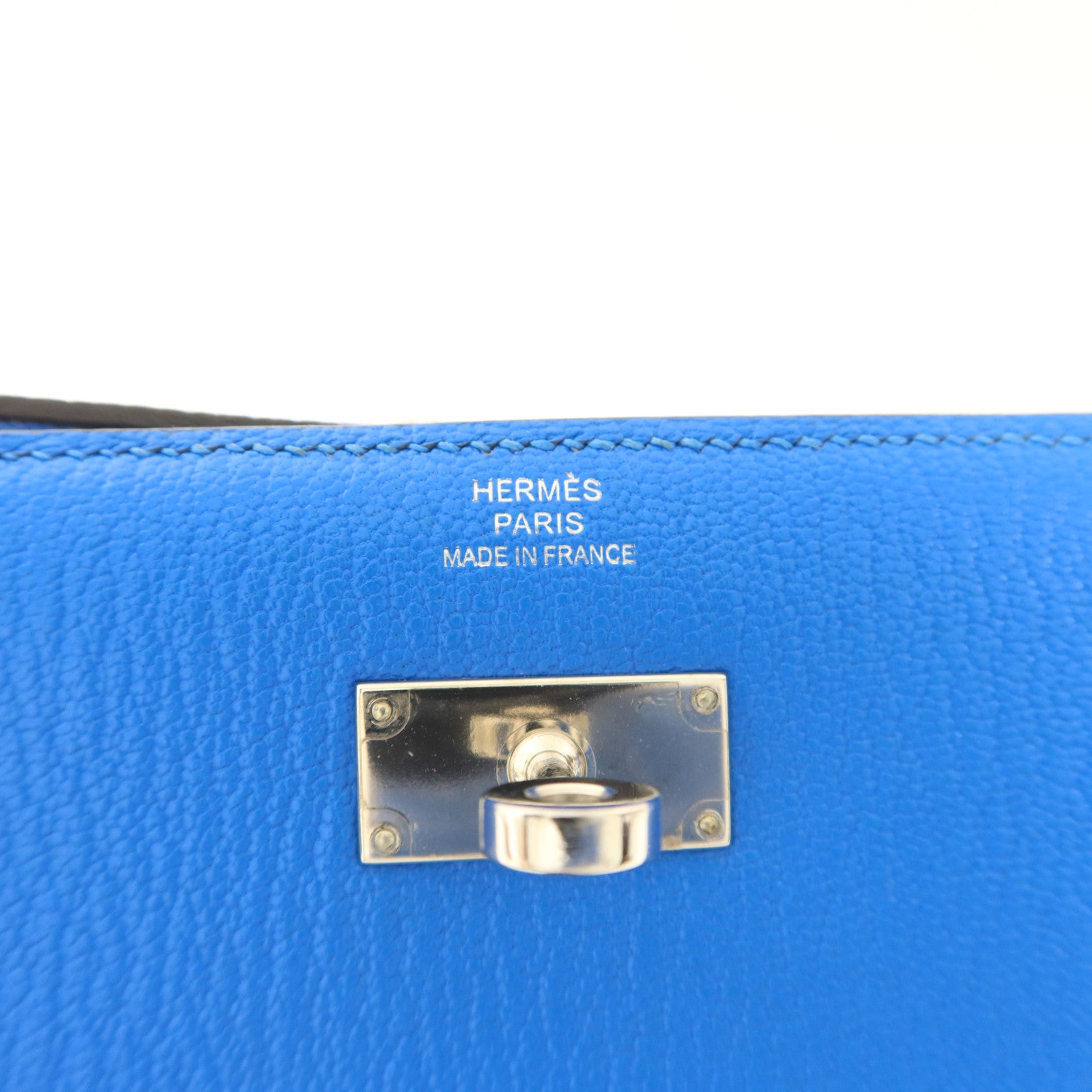 HERMES Chevre皮革Kelly Short Wallet銀扣錢包Bleu Electrique