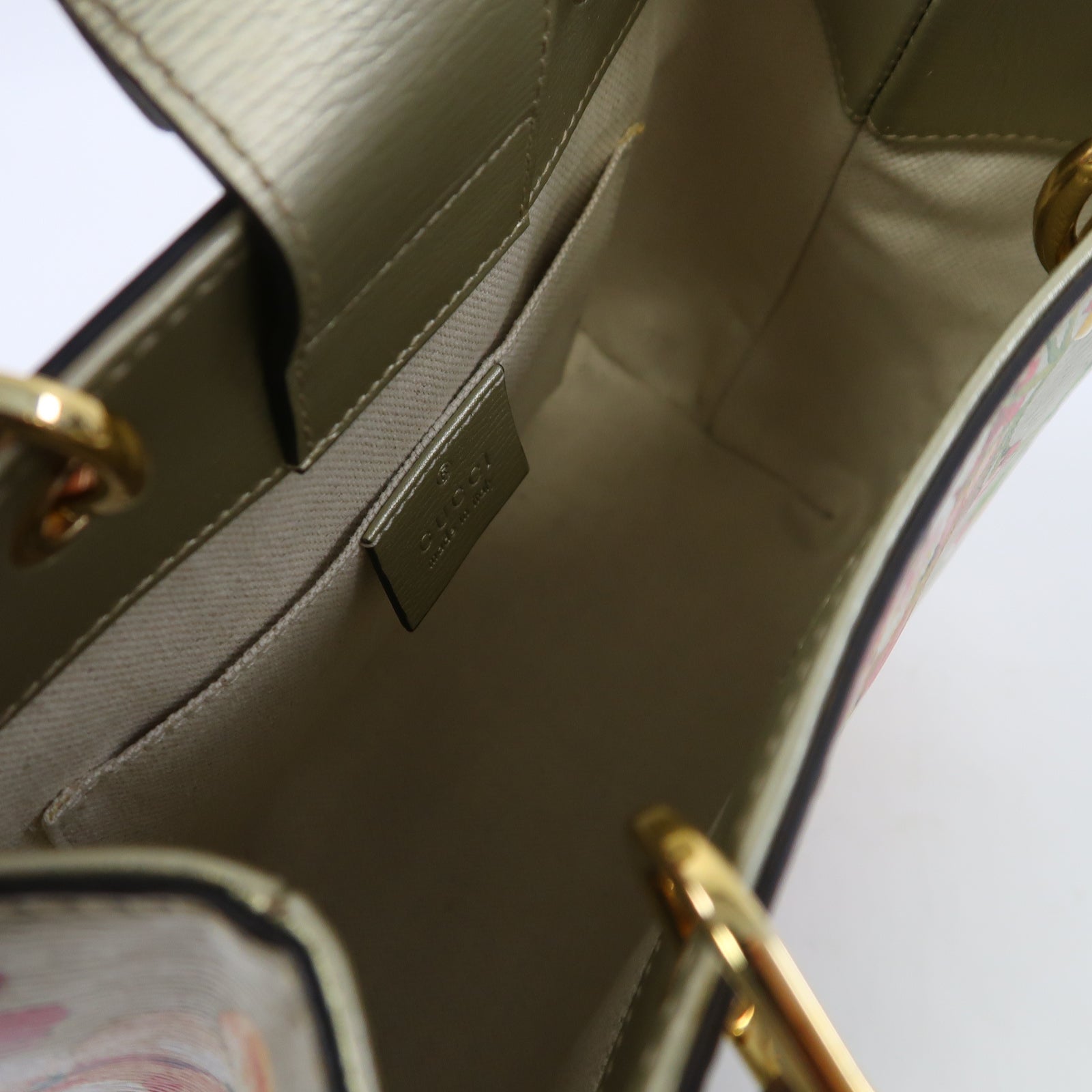 GUCCI 牛皮皮革Mini Bamboo Shopper金扣手挽肩背兩用袋金色