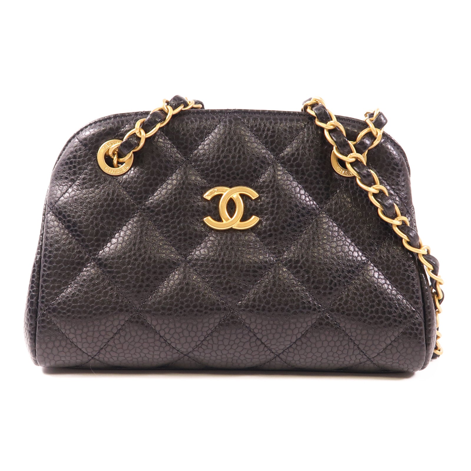 CHANEL 牛皮皮革Bowling Bag金扣鏈帶肩背袋
