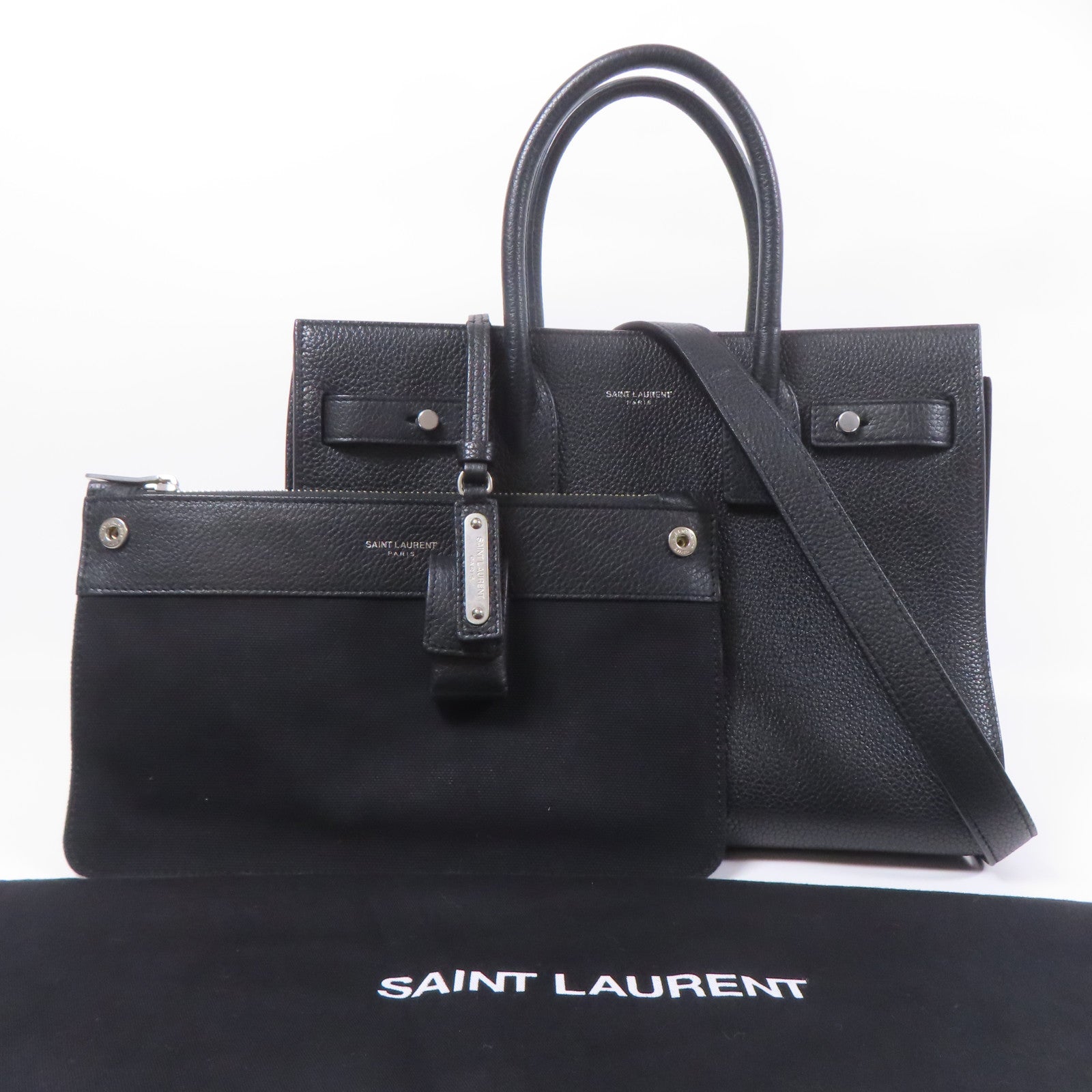 SAINT LAURENT 牛皮皮革Sac De Jour Souple銀扣手挽肩背兩用袋