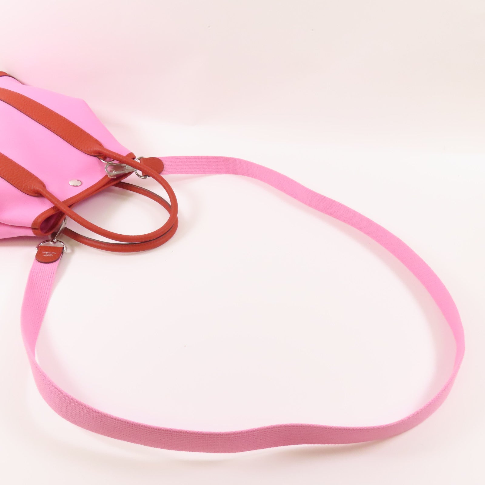 HERMES 帆布Garden File PM銀扣手挽肩背兩用袋Rouge Duchesse