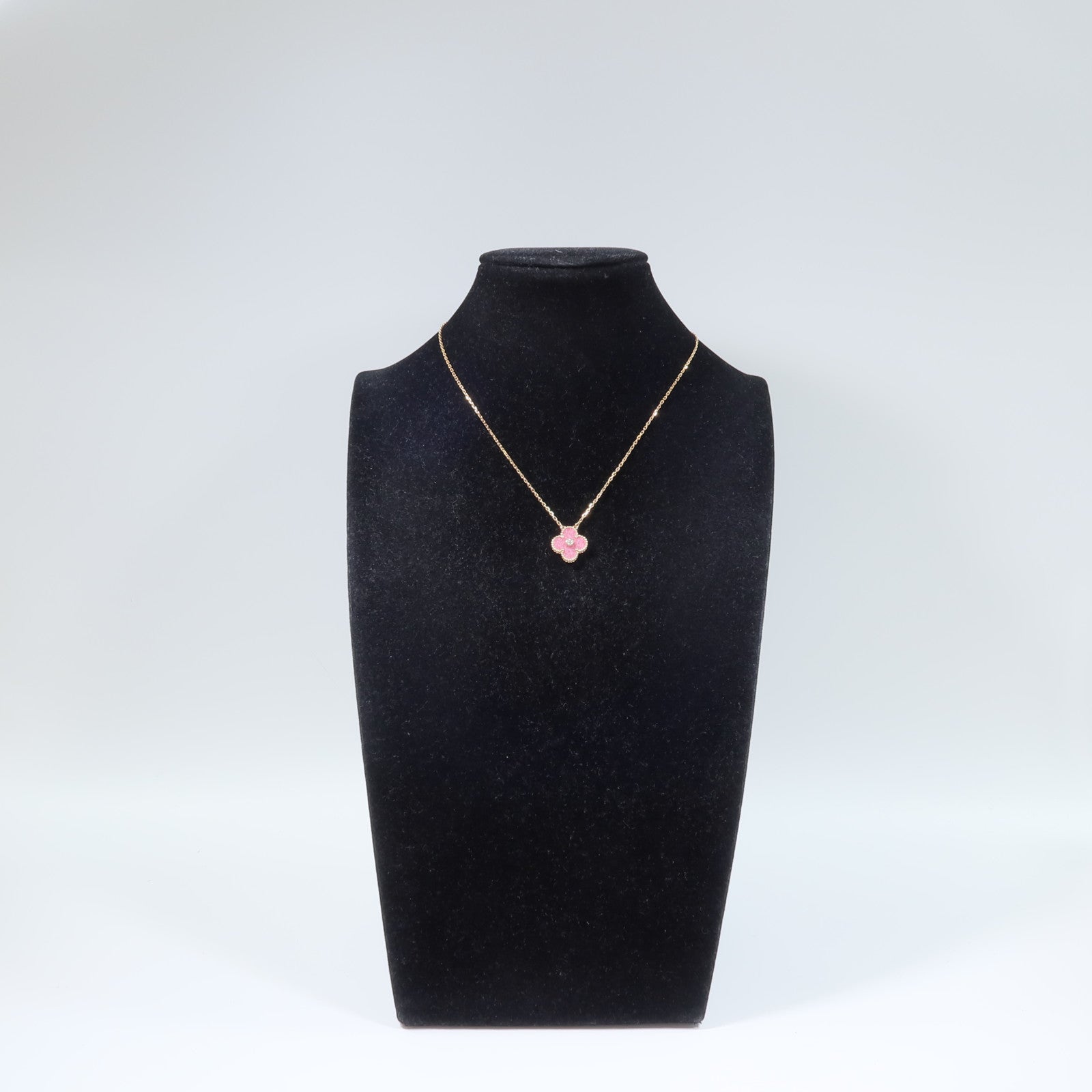 Van Cleef & Arpels 18K玫瑰金Vintage Alhambra pendant玫瑰石/鑽石項鍊