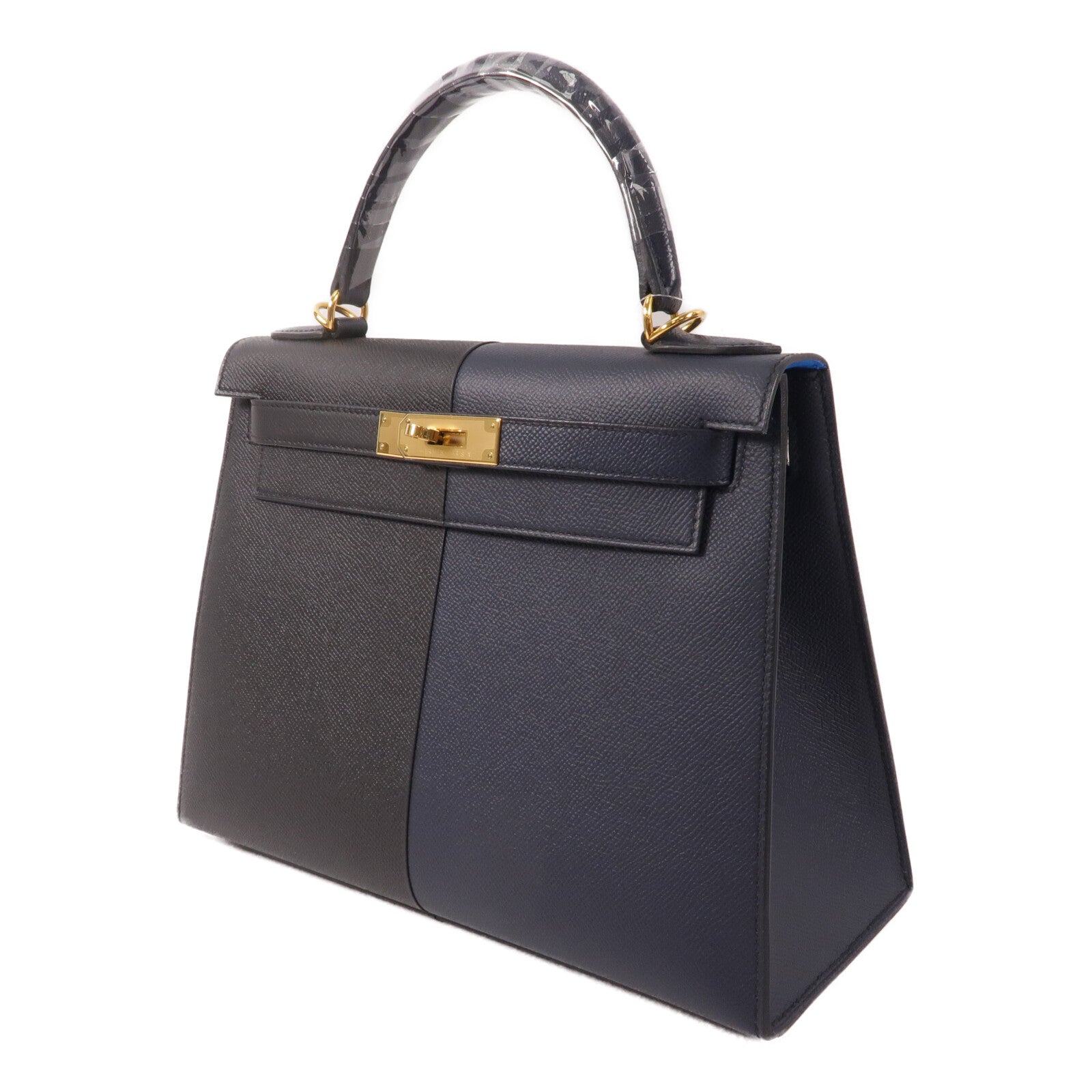 HERMES Epsom皮革Kelly 28手挽肩背兩用袋Blue Indigo