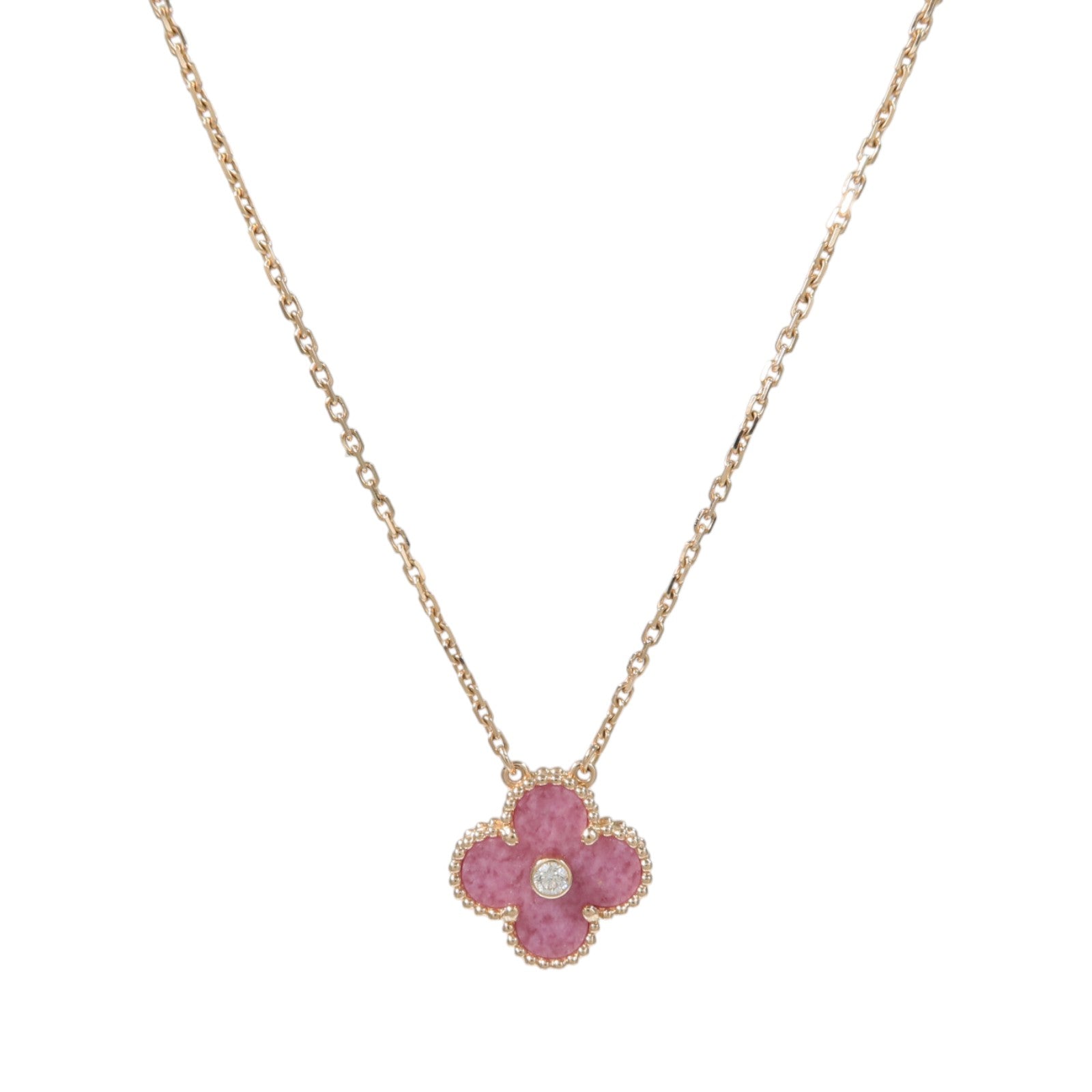 Van Cleef & Arpels 18K玫瑰金Vintage Alhambra pendant玫瑰石/鑽石項鍊