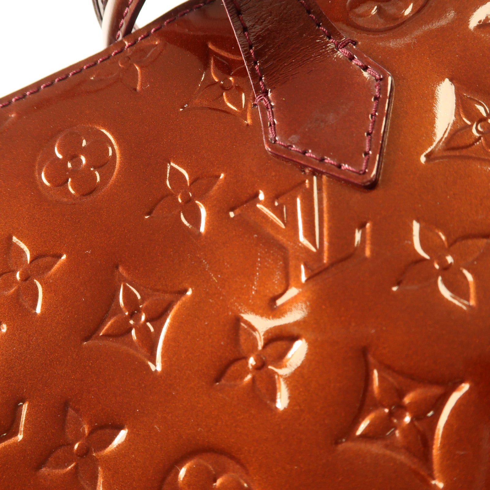 LOUIS VUITTON Monogram Vernis Wilshire GM金扣手挽袋酒紅色