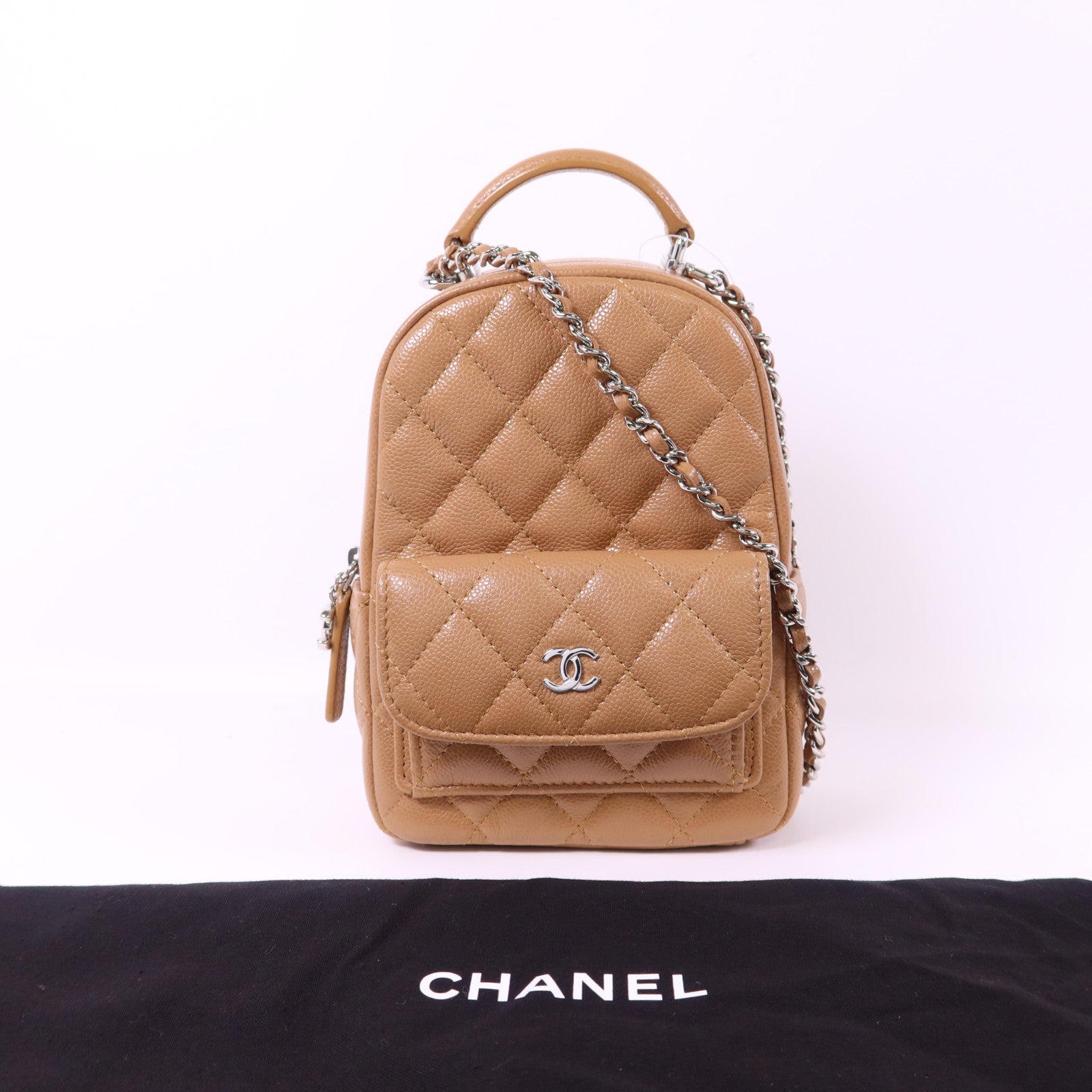 CHANEL 牛皮皮革Mini Backpack銀扣背包