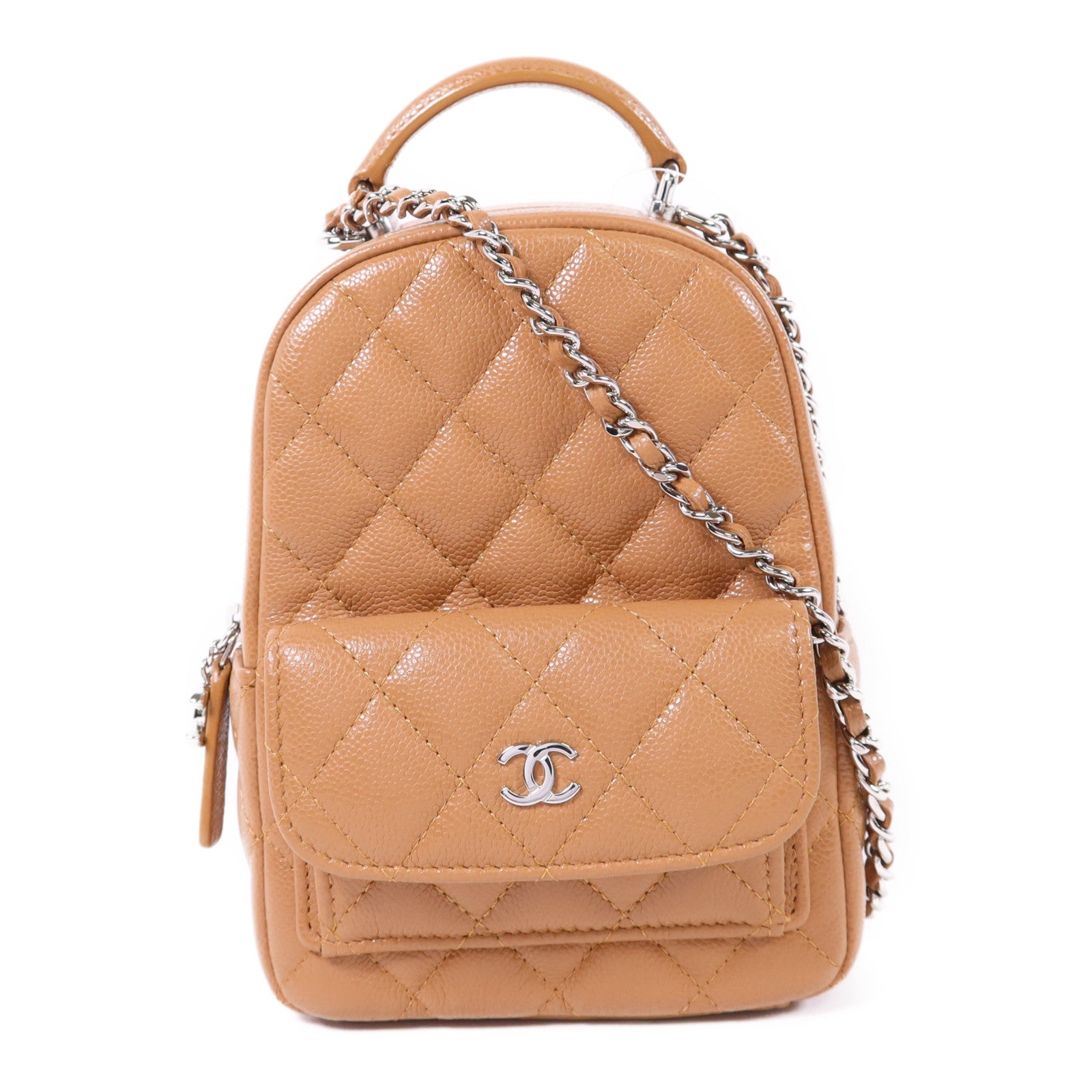 CHANEL 牛皮皮革Mini Backpack銀扣背包