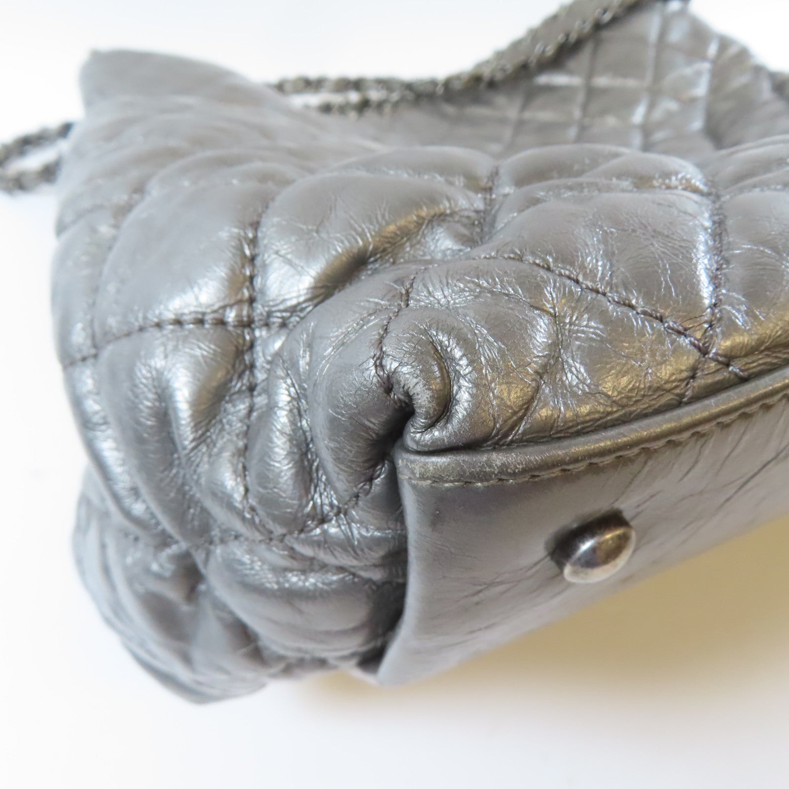 CHANEL 菱格牛皮皮革Tote Bag銀扣手挽袋銀色