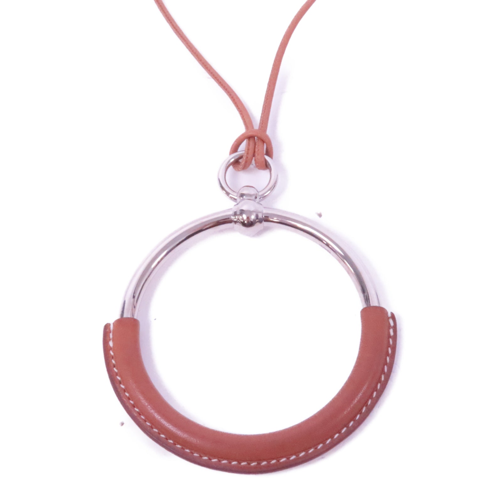 HERMES 【激減優惠】皮革/金屬Necklace項鍊啡色/銀色