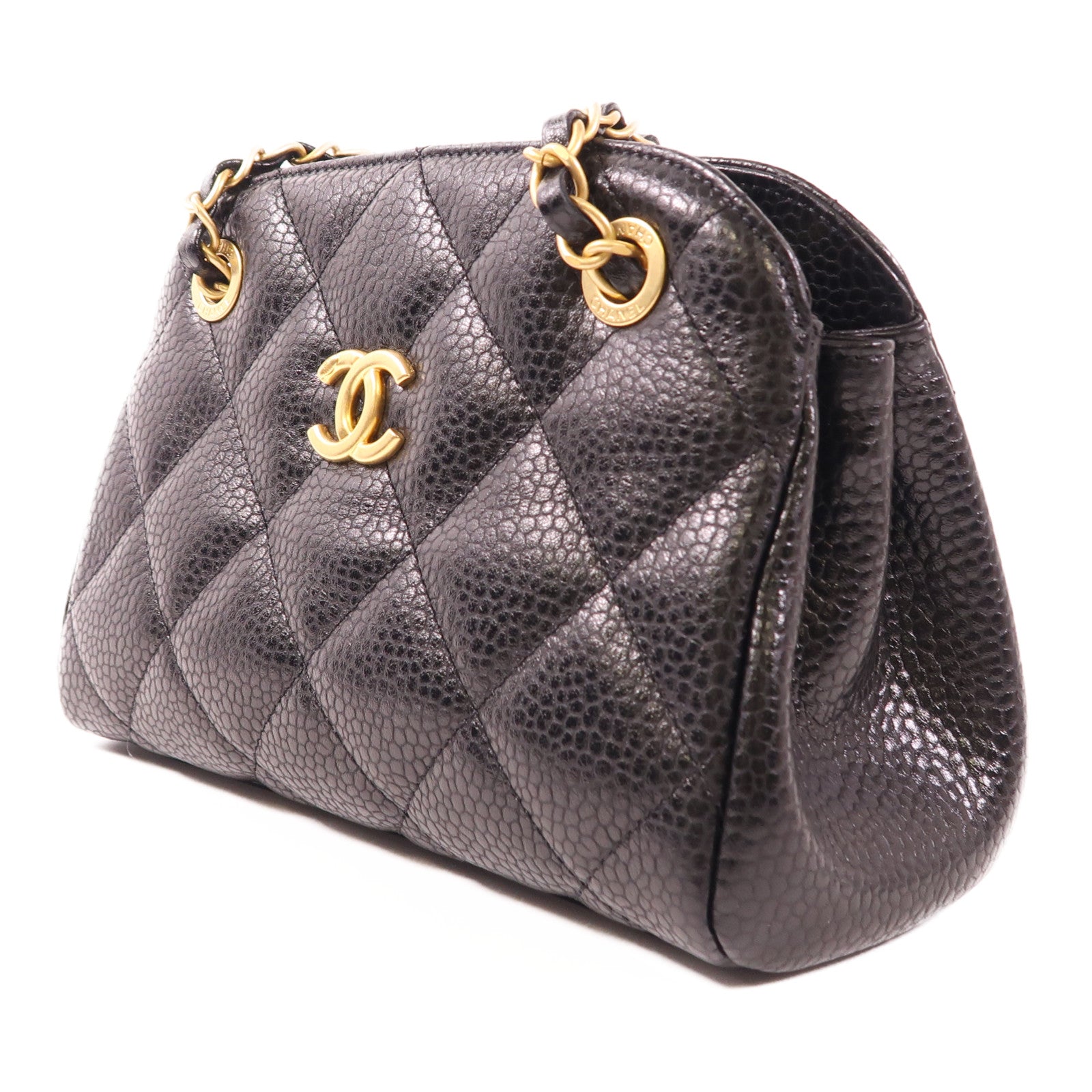 CHANEL 牛皮皮革Bowling Bag金扣鏈帶肩背袋