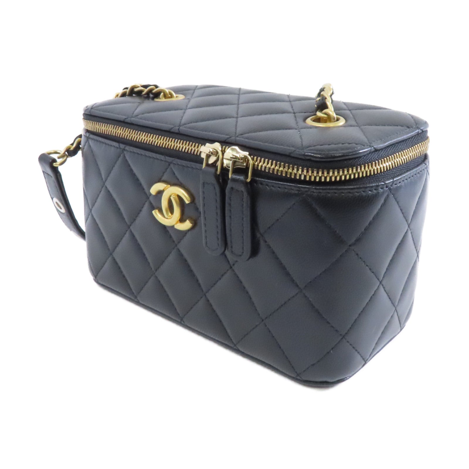CHANEL 【激減優惠】菱格羊皮皮革Vanity Case金扣鏈帶肩背袋黑色