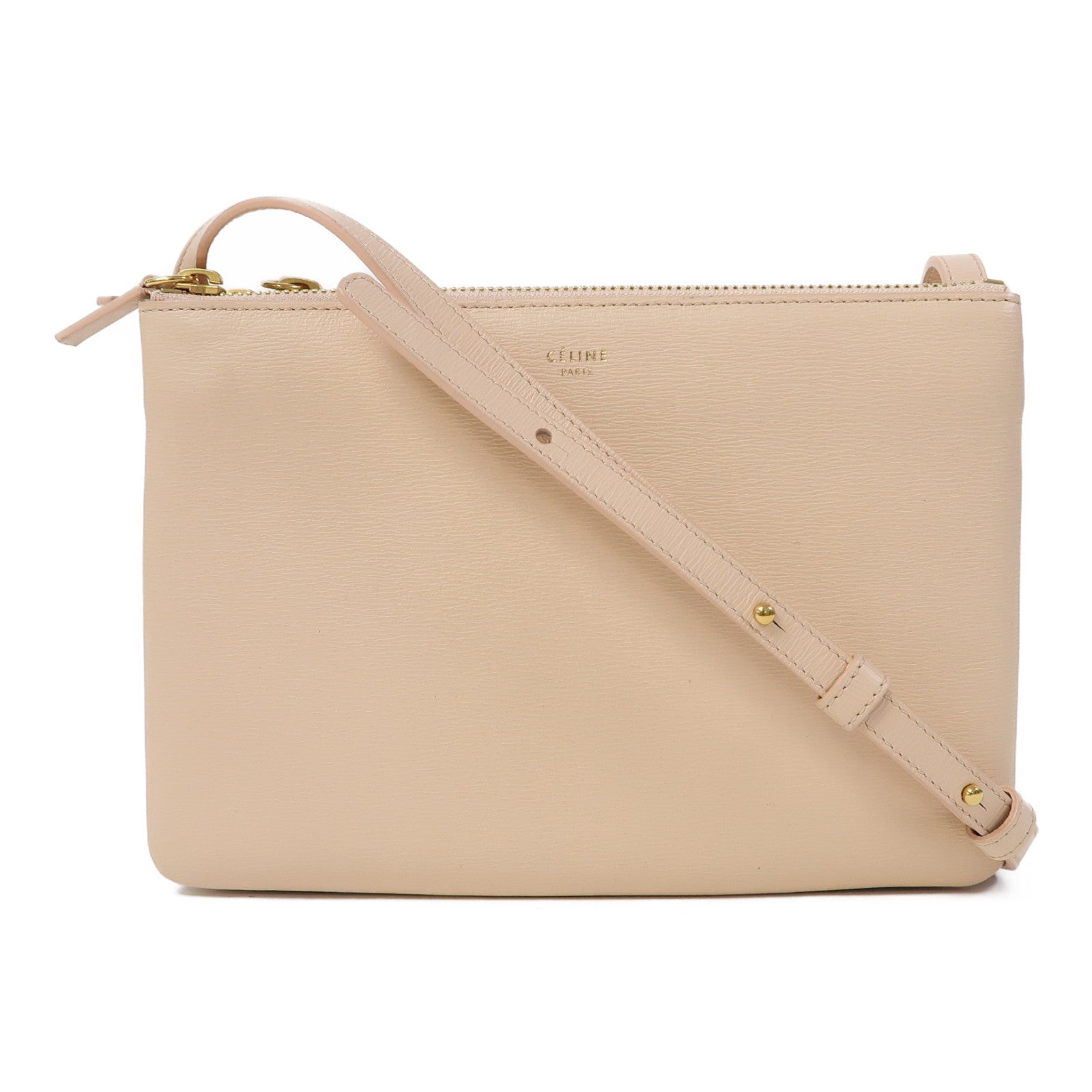 CELINE 牛皮皮革Trio金扣肩背袋粉紅色
