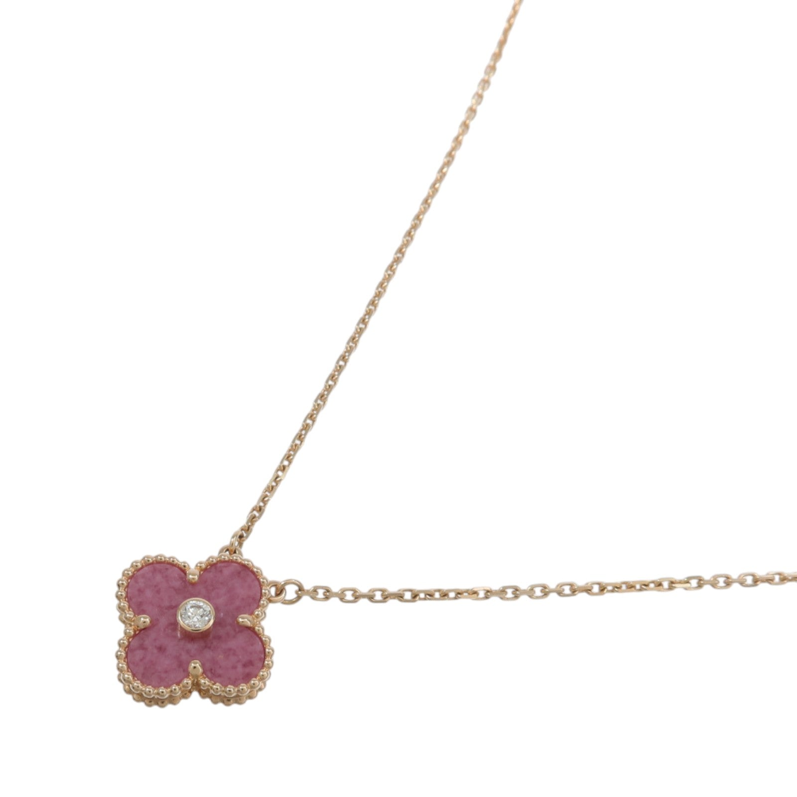 Van Cleef & Arpels 18K玫瑰金Vintage Alhambra pendant玫瑰石/鑽石項鍊