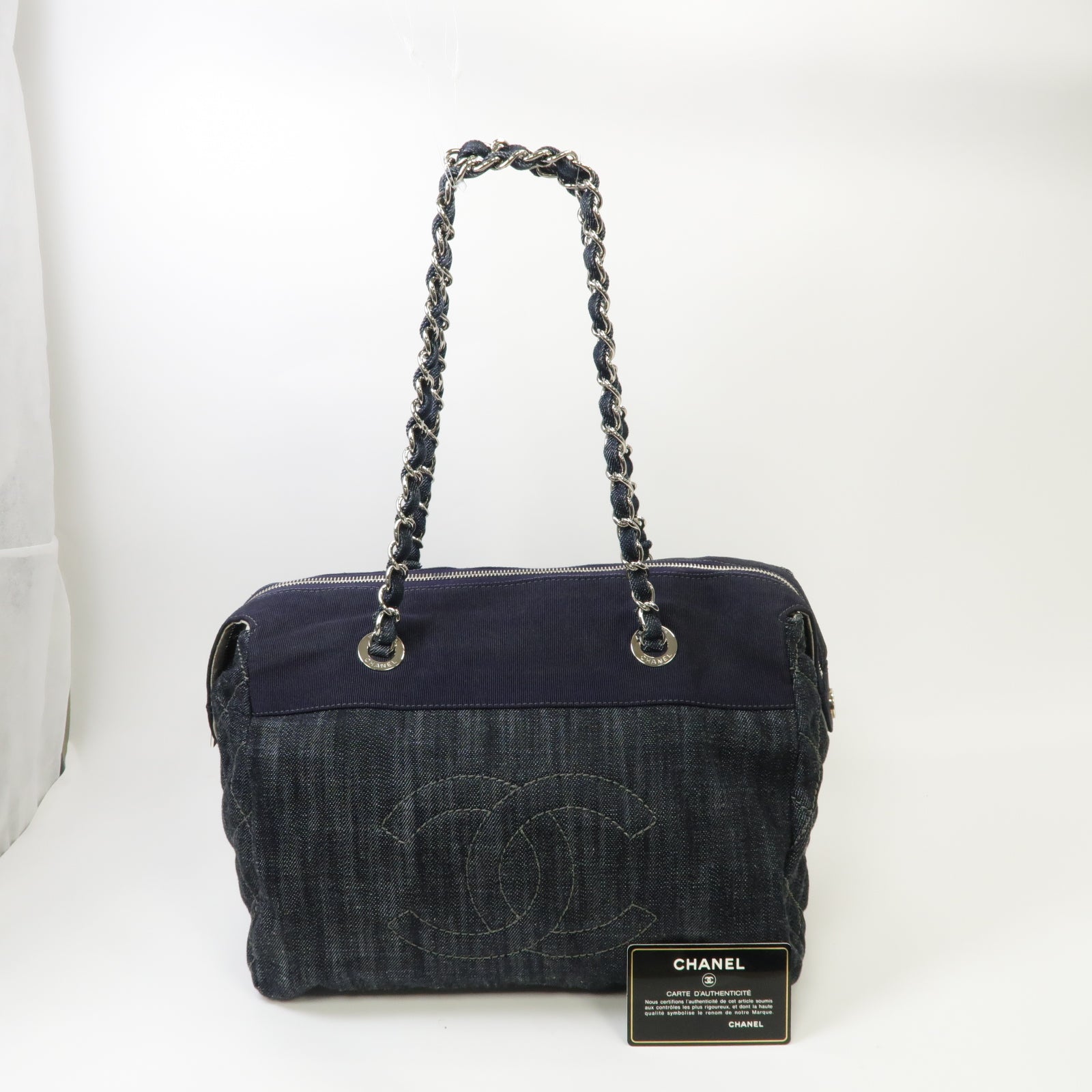 CHANEL **【激減優惠】牛仔布Chain Shouldre Bag銀扣鏈帶肩背袋藍色