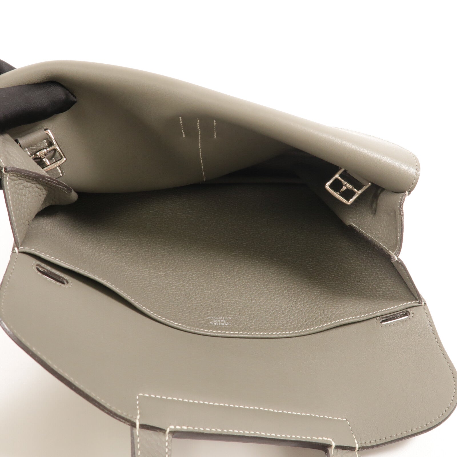 HERMES Clemence皮革Halzan 31手挽肩背兩用袋Gris Meyer