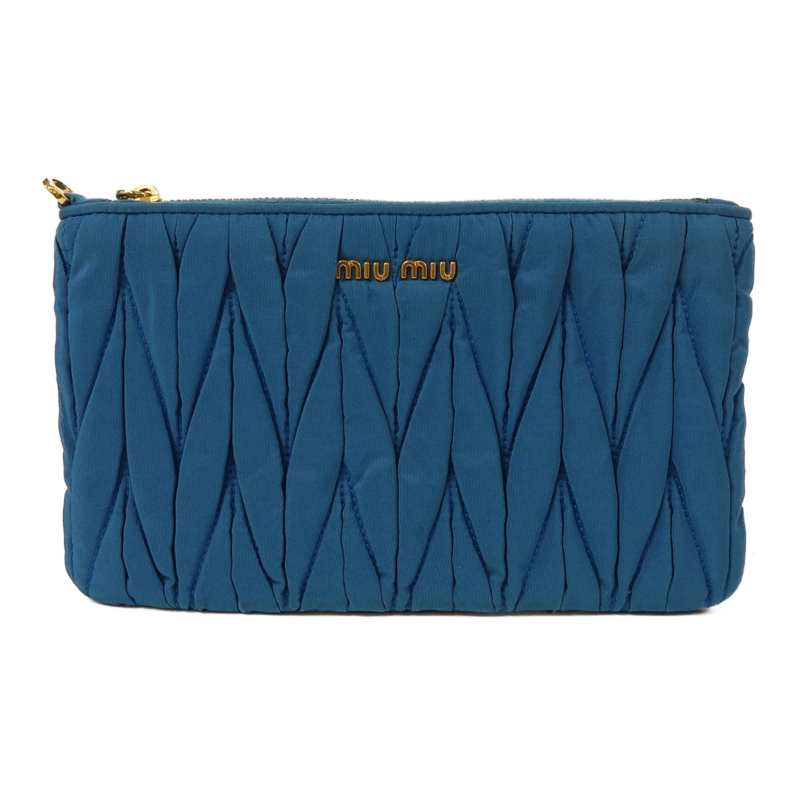 Miu Miu 帆布Pouch金扣手拿包藍色