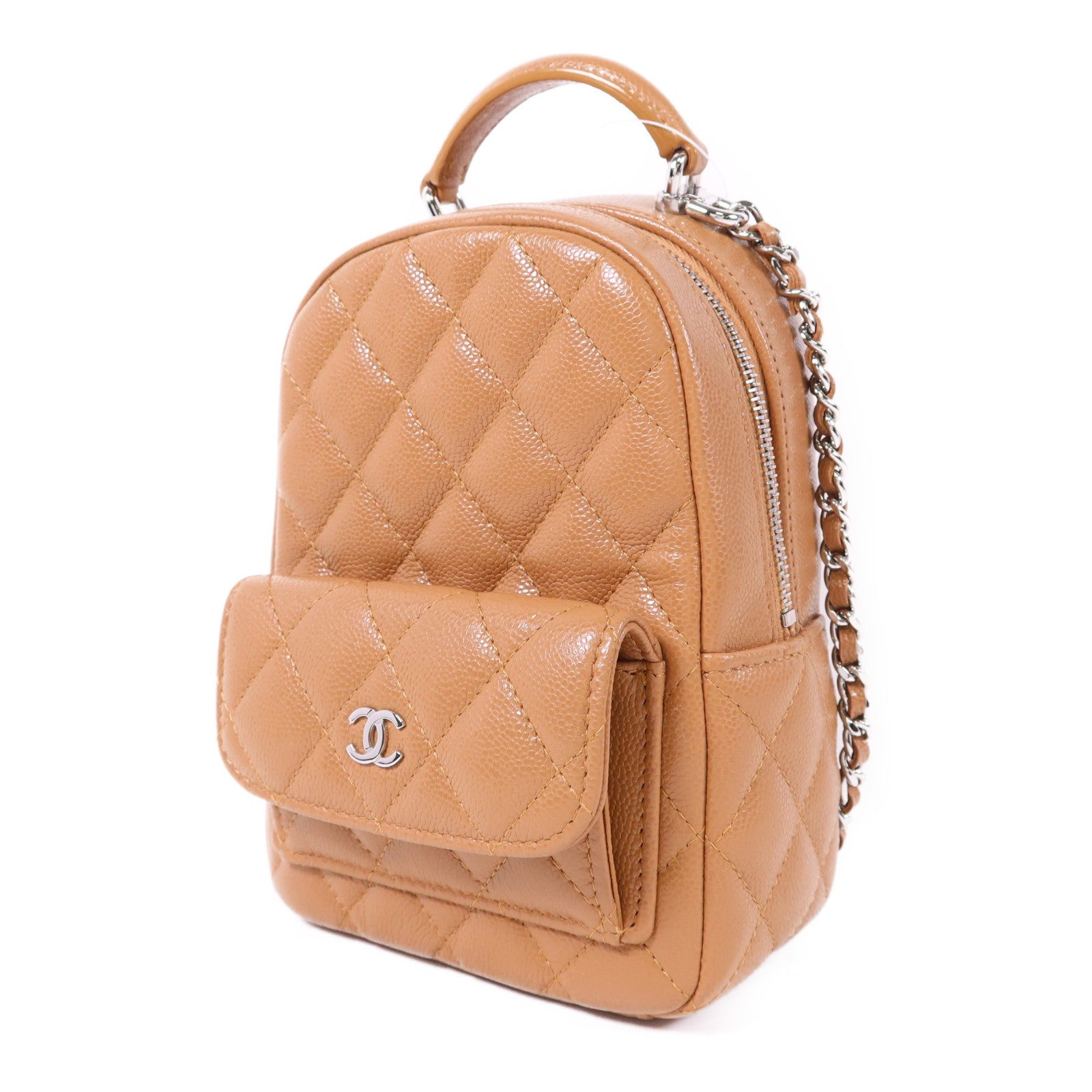 CHANEL 牛皮皮革Mini Backpack銀扣背包