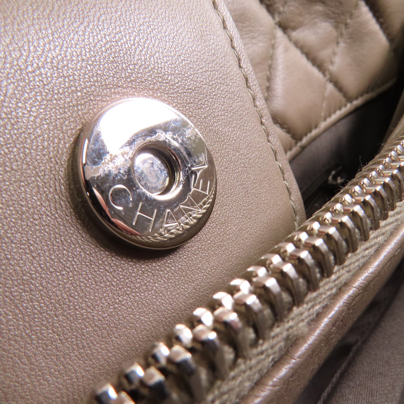 CHANEL 牛皮皮革Chain Shoulder銀扣鏈帶肩背袋