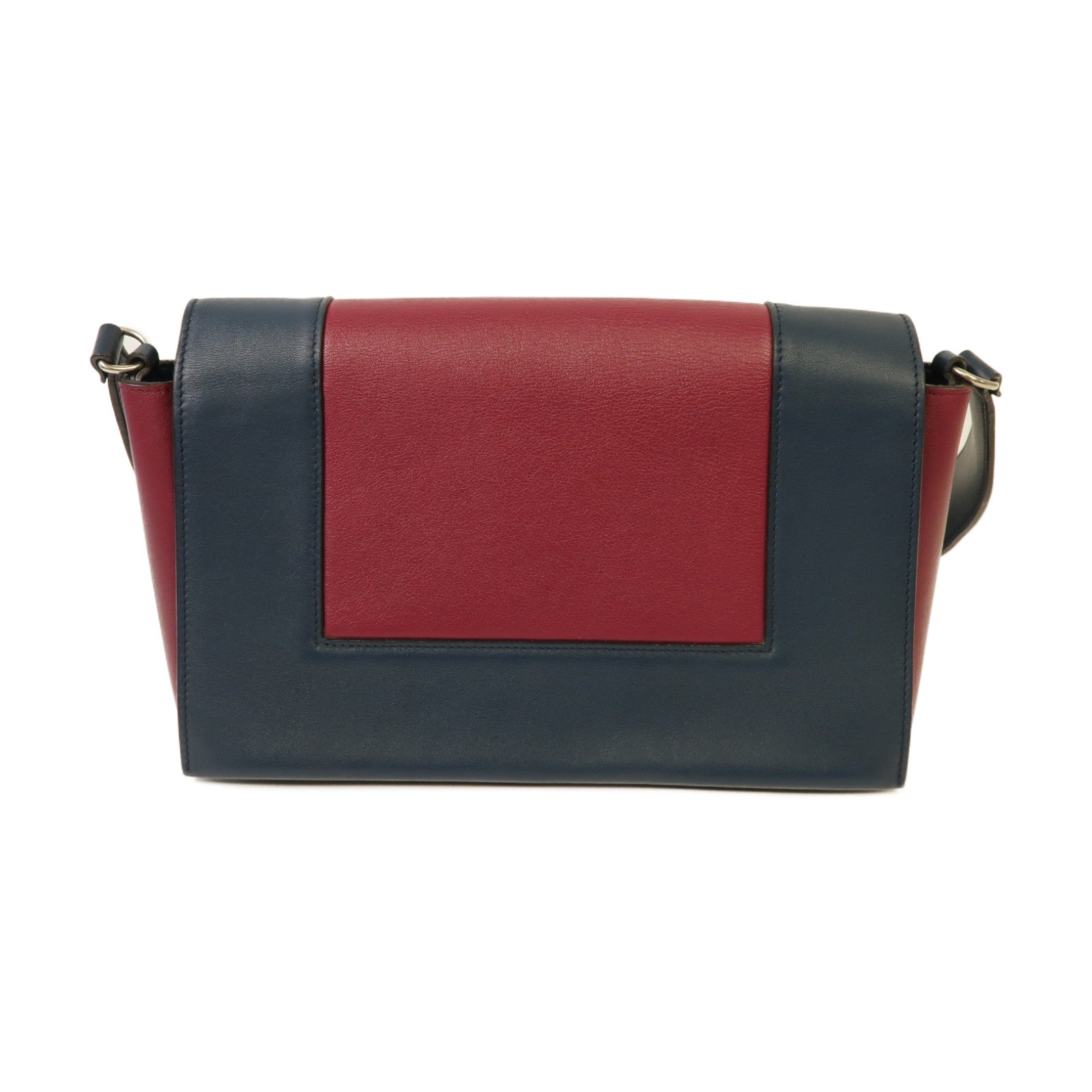 CELINE 【激減優惠】牛皮皮革Frame Medium Bag銀扣肩背袋藍色/紅色