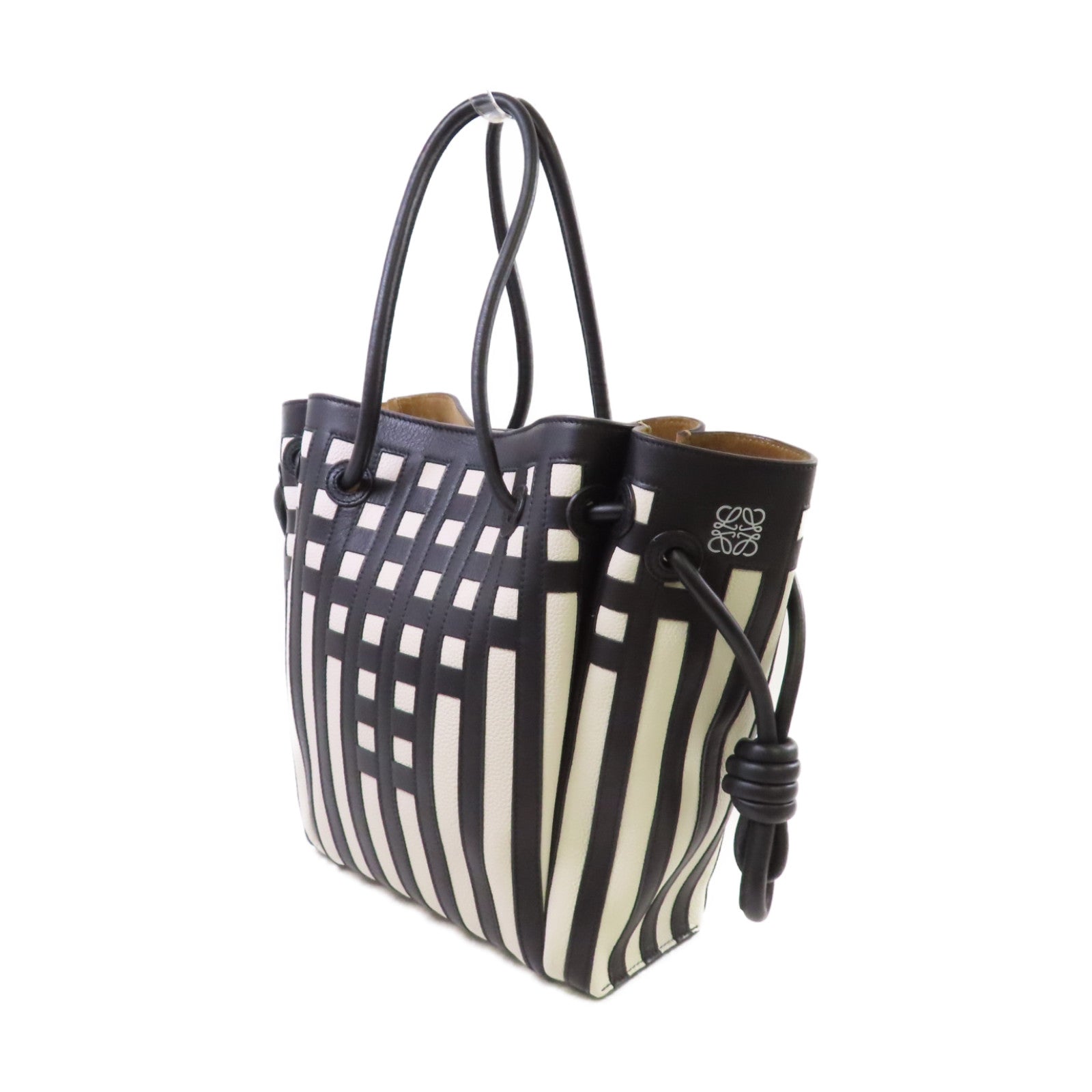 LOEWE 牛皮皮革Tote Bag肩背袋黑色/白色