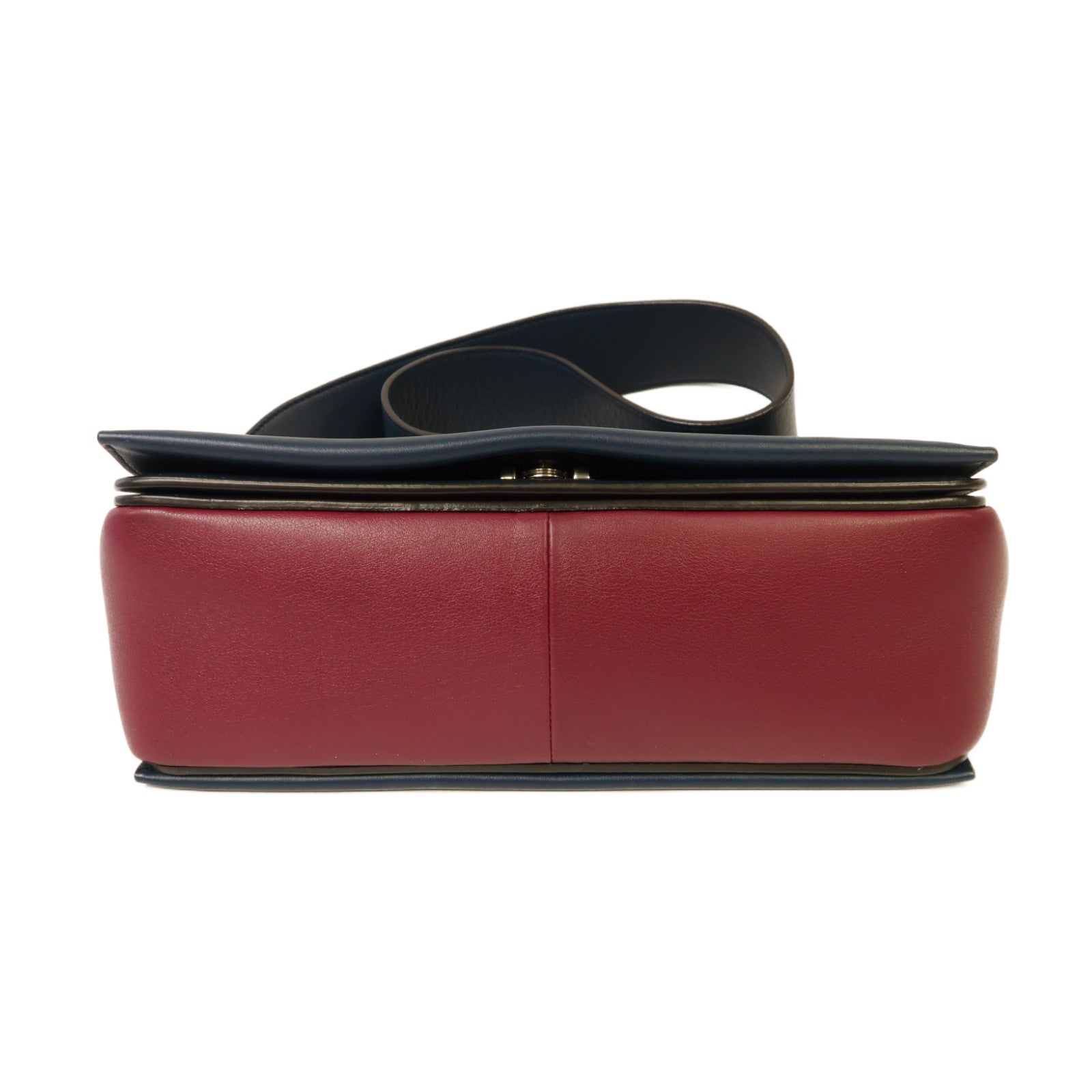 CELINE 【激減優惠】牛皮皮革Frame Medium Bag銀扣肩背袋藍色/紅色