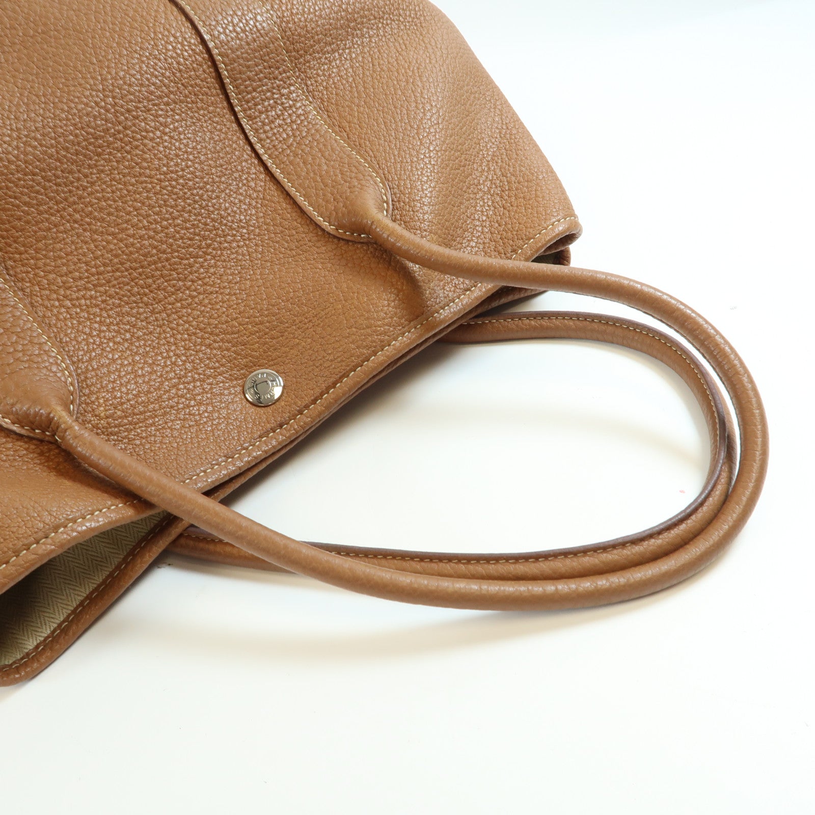 HERMES GHW Garden Party GM Handbag Negonda Leather Brown