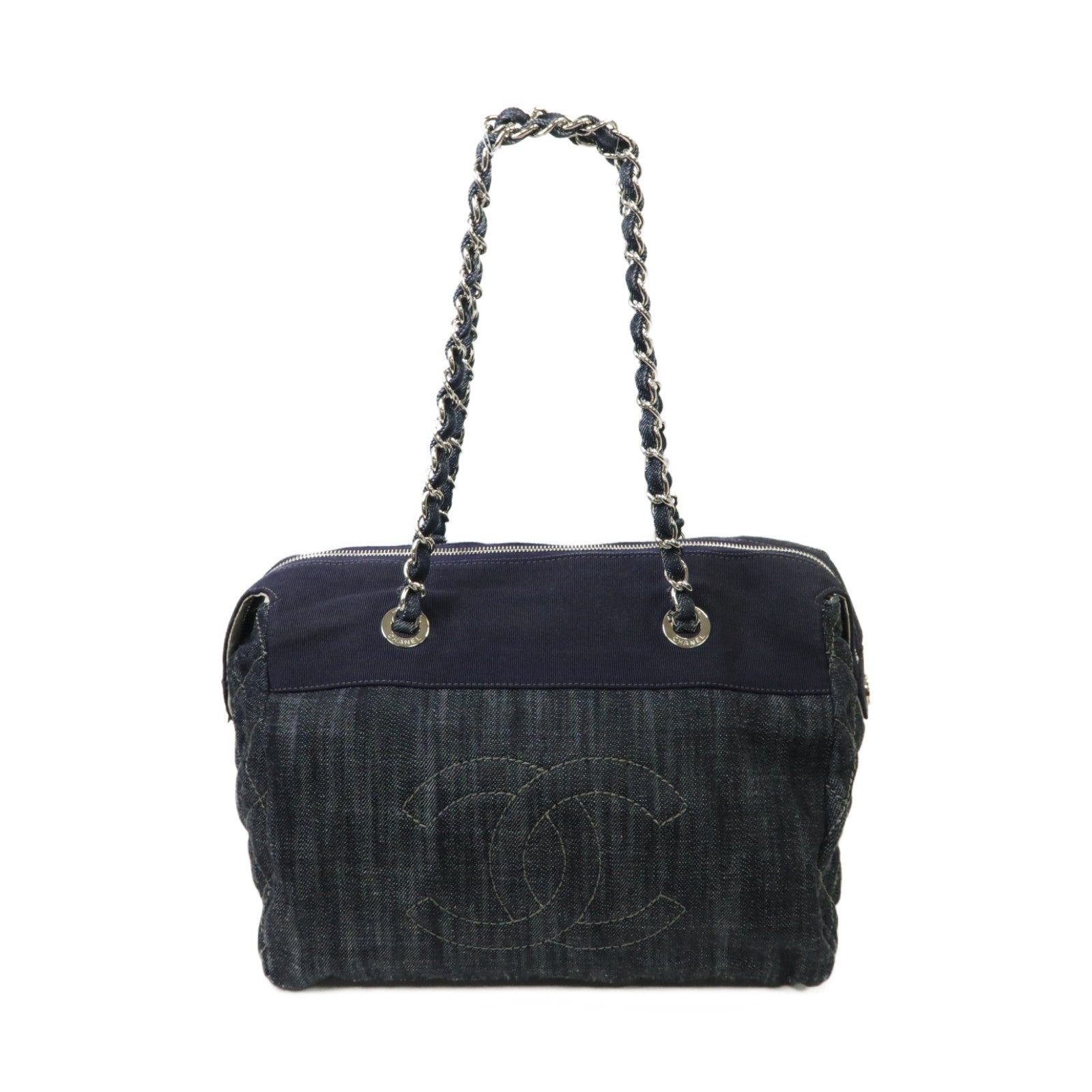 CHANEL **【激減優惠】牛仔布Chain Shouldre Bag銀扣鏈帶肩背袋藍色