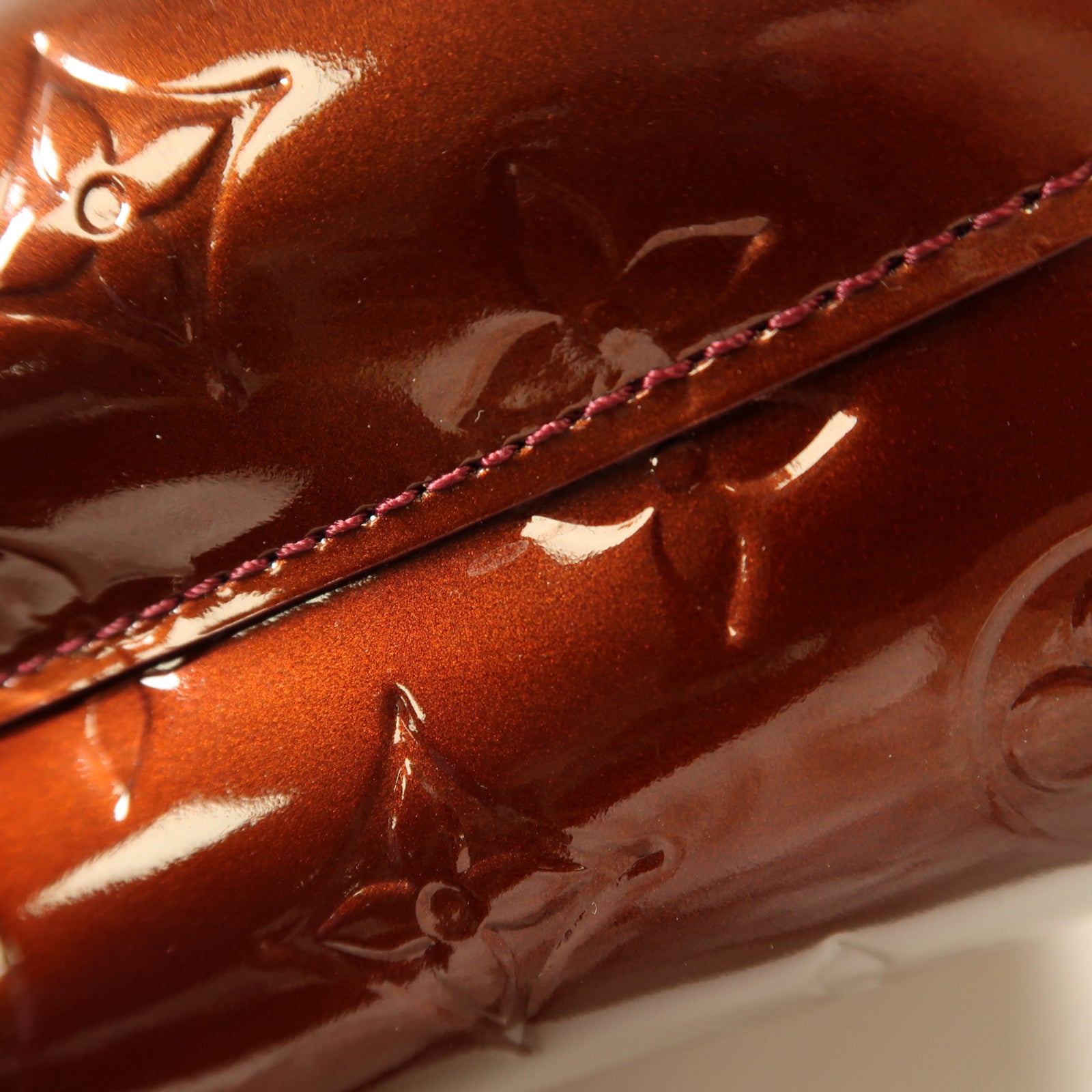 LOUIS VUITTON Monogram Vernis Wilshire GM金扣手挽袋酒紅色