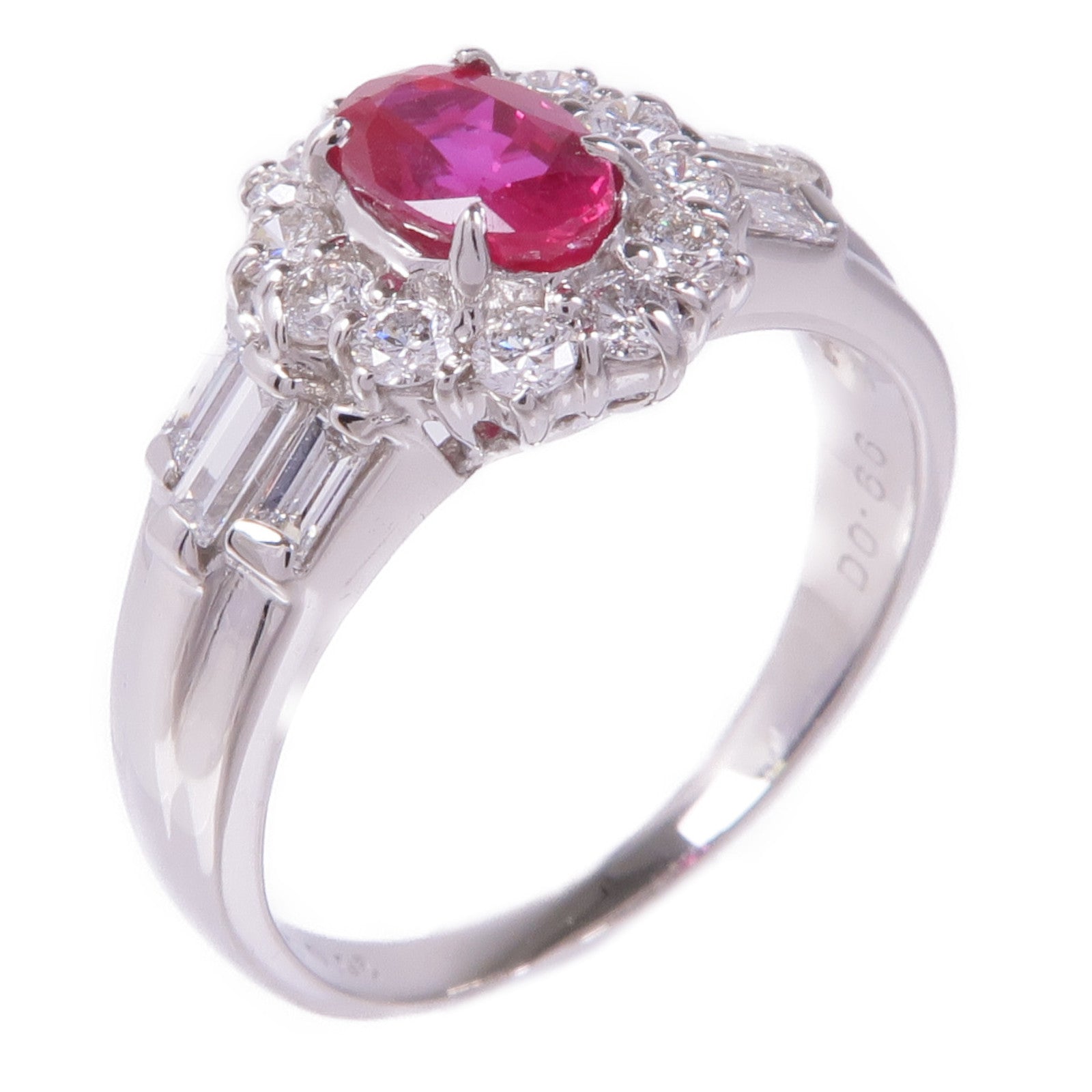 JEWELRY 【激減優惠】PT900鉑金Ruby Diamond Ring紅寶石/鑽石戒指US#7.25