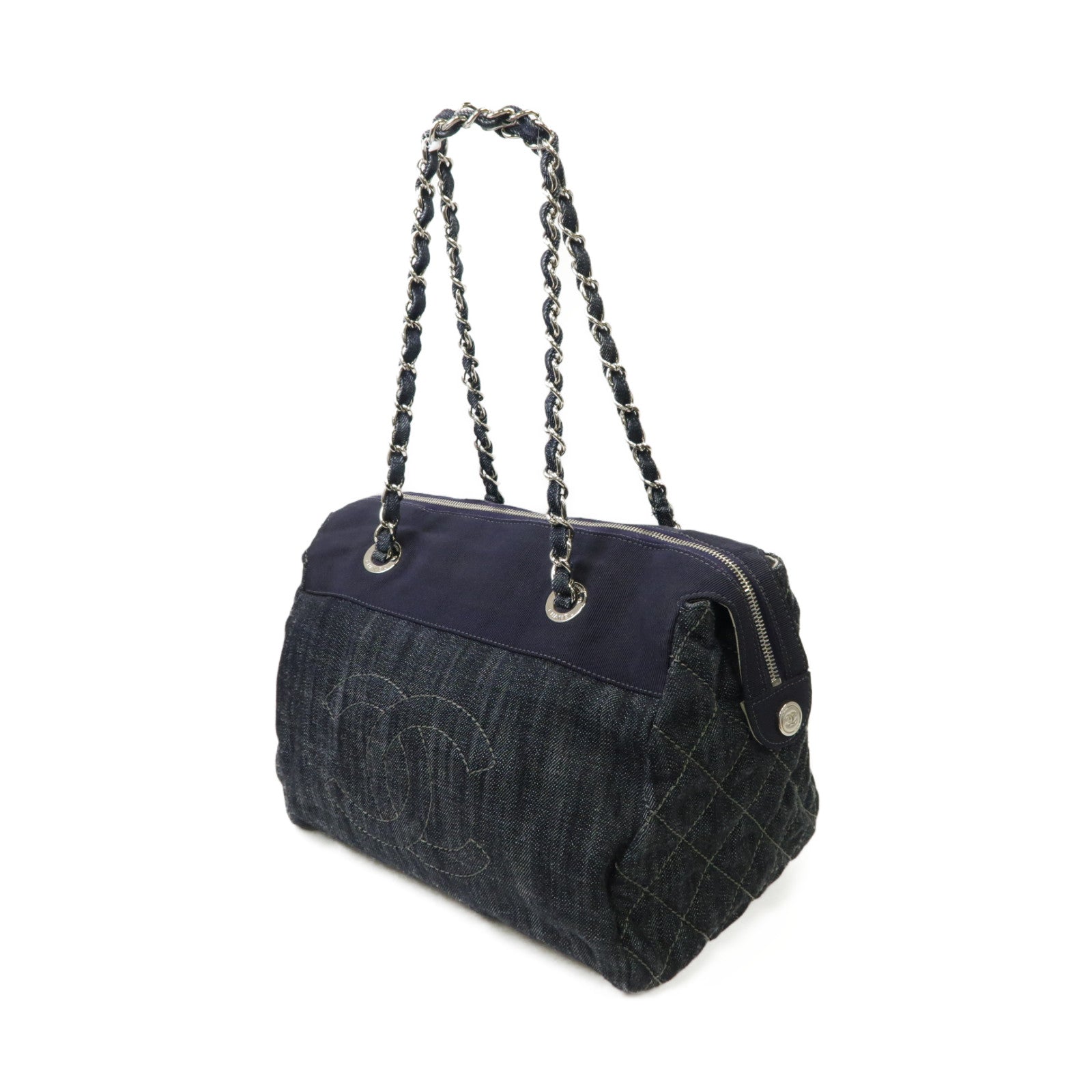 CHANEL **【激減優惠】牛仔布Chain Shouldre Bag銀扣鏈帶肩背袋藍色