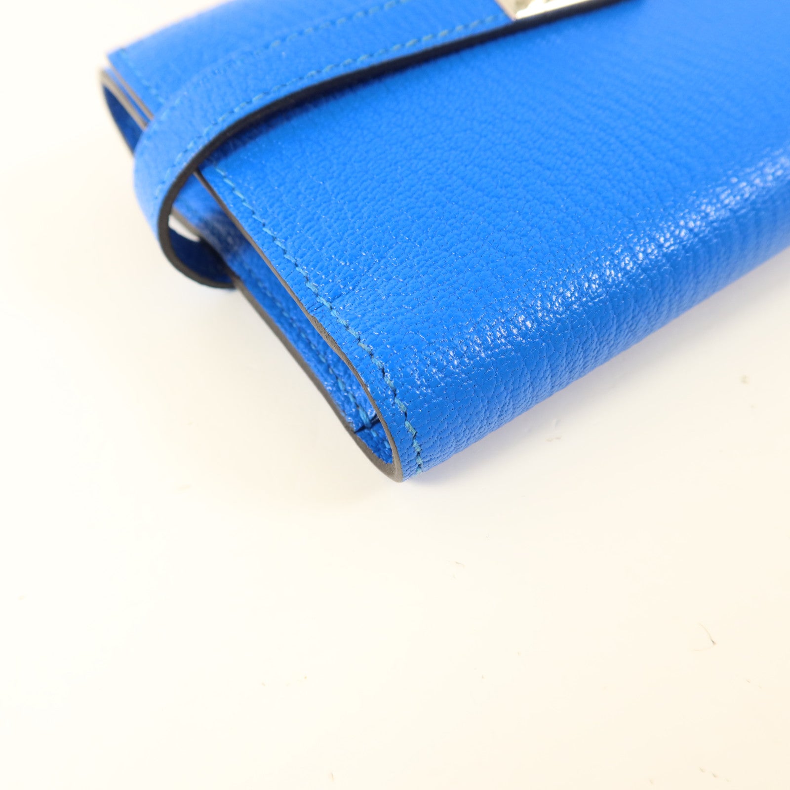 HERMES Chevre皮革Kelly Short Wallet銀扣錢包Bleu Electrique