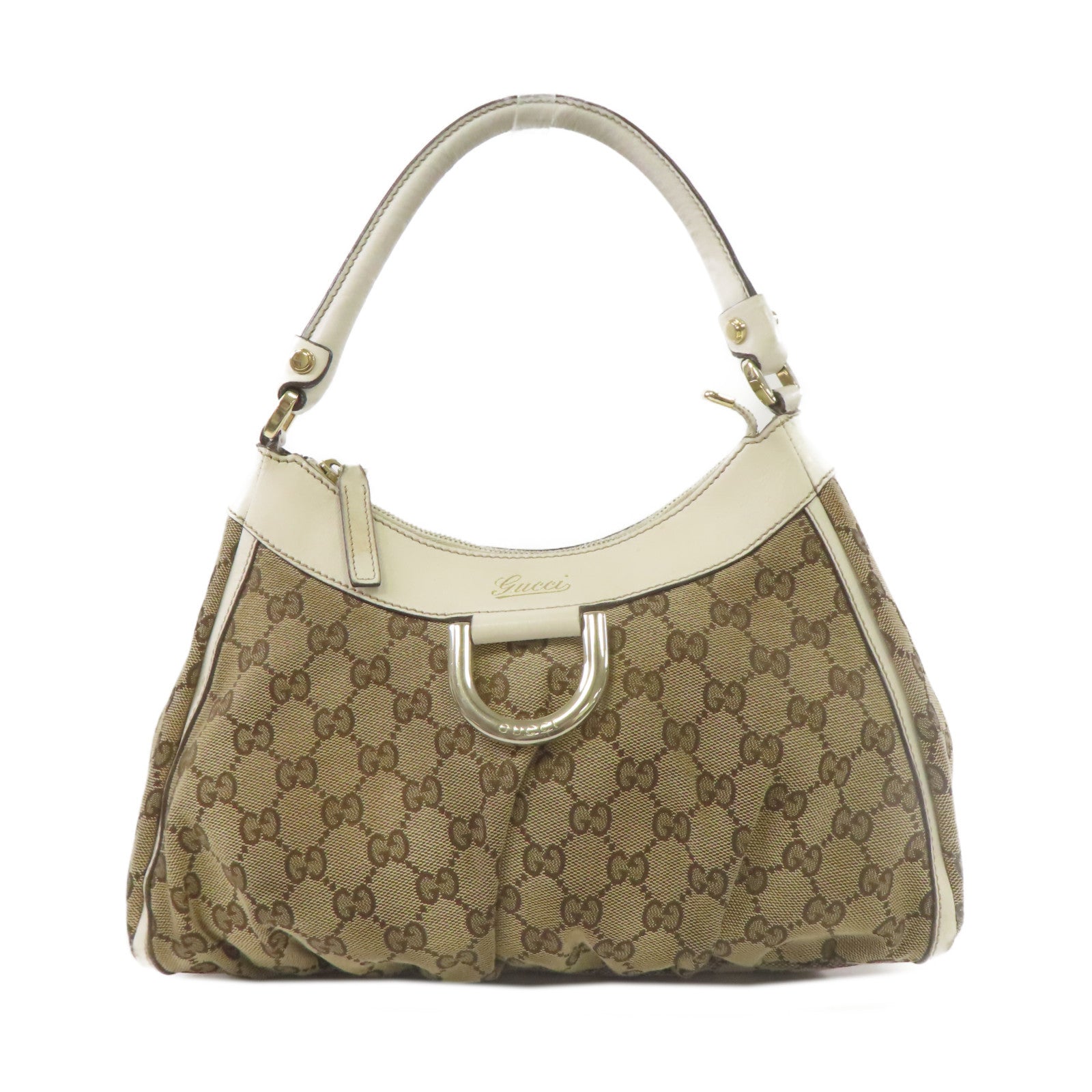 GUCCI 【激減優惠】帆布Shoulder Bag金扣肩背袋啡色/白色