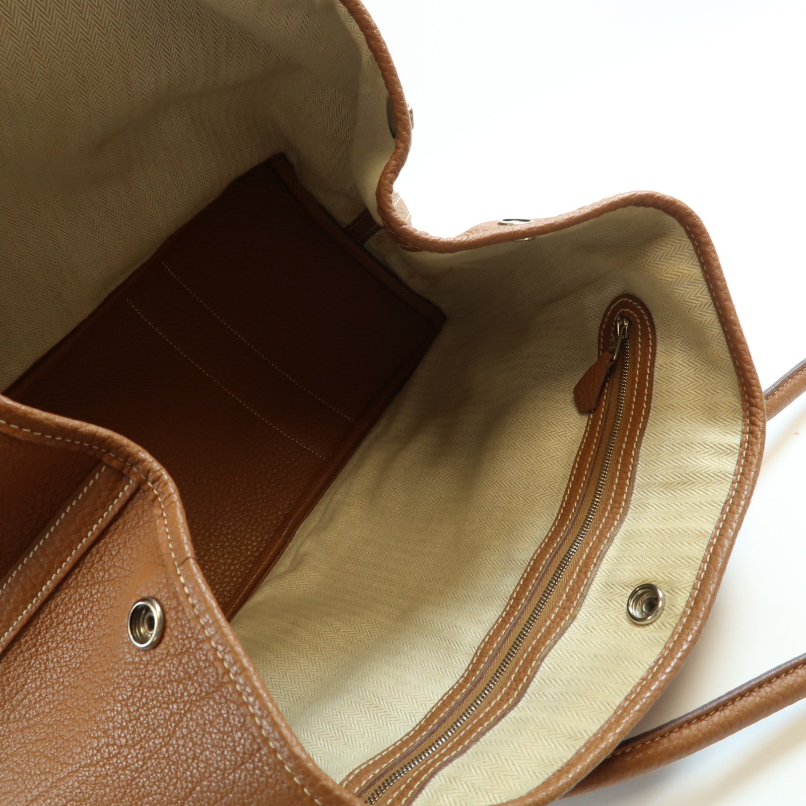 HERMES GHW Garden Party GM Handbag Negonda Leather Brown