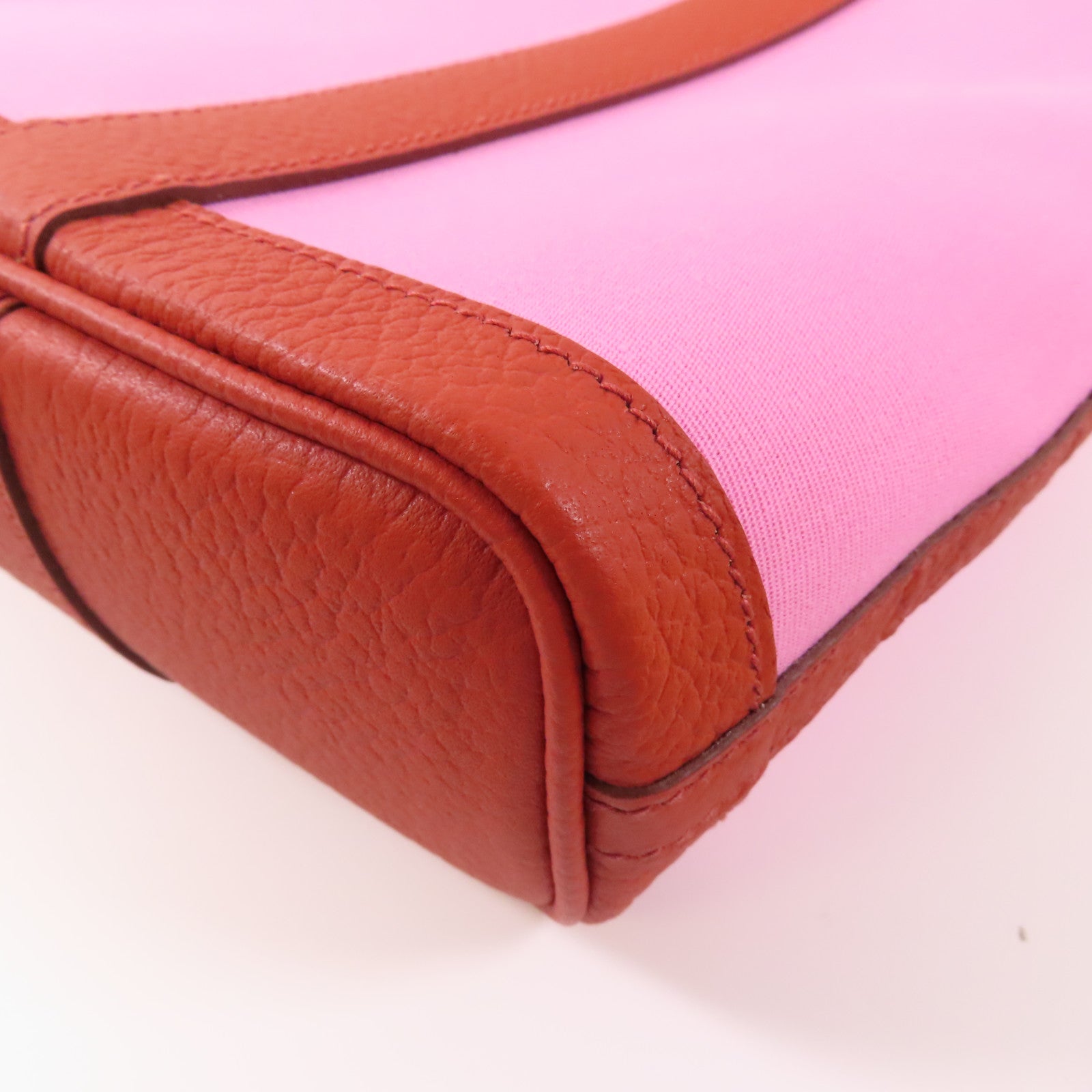 HERMES 【激減優惠】帆布Garden File PM銀扣手挽肩背兩用袋Rouge Duchesse