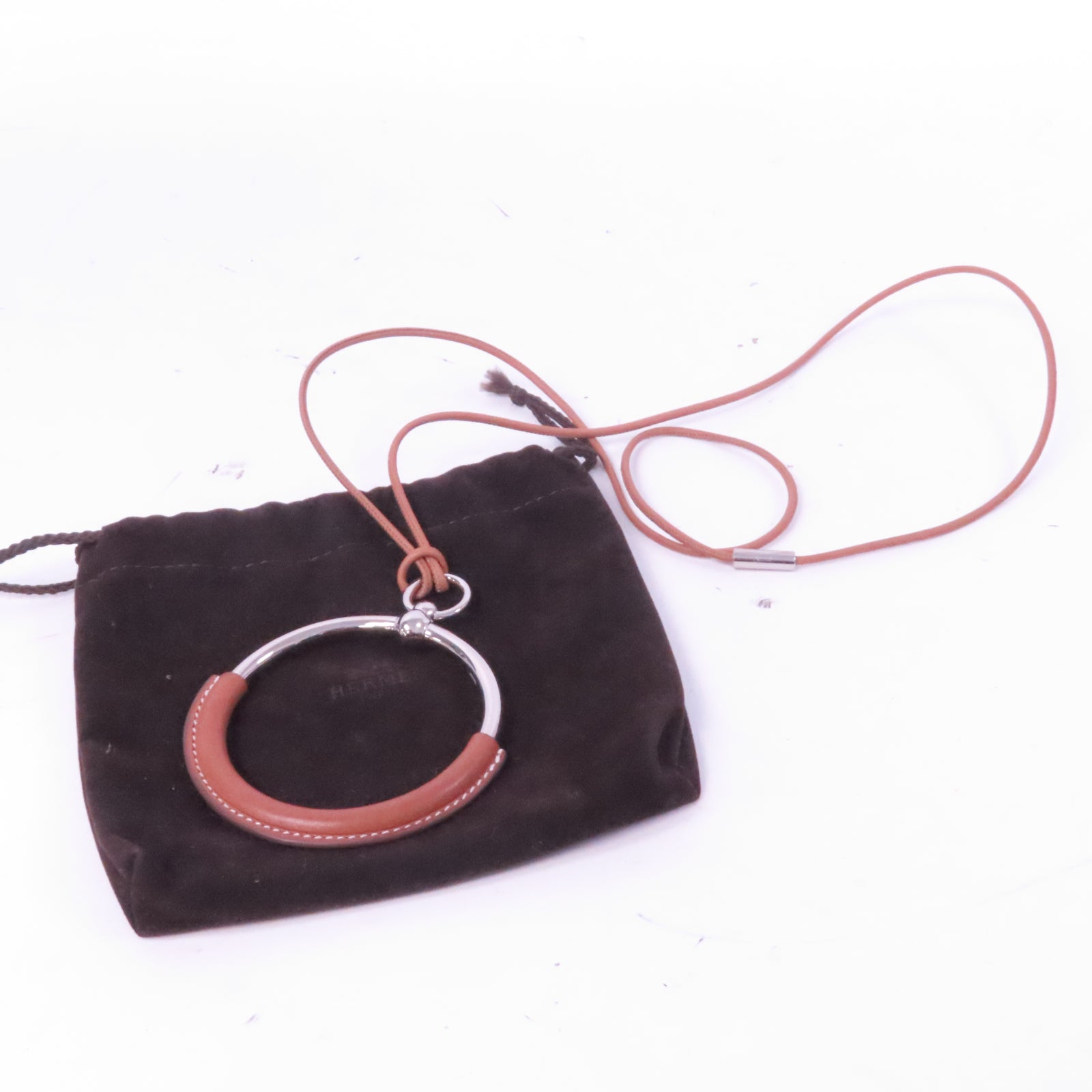 HERMES 【激減優惠】皮革/金屬Necklace項鍊啡色/銀色