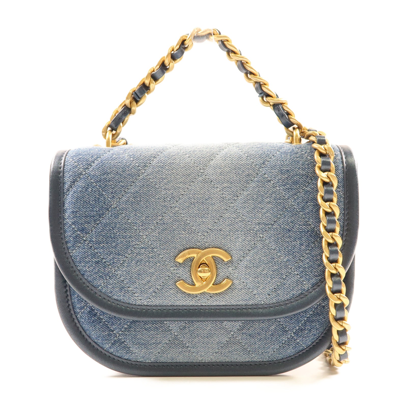 CHANEL【激減優惠】 牛仔布Messenger Bag金扣手挽肩背兩用袋