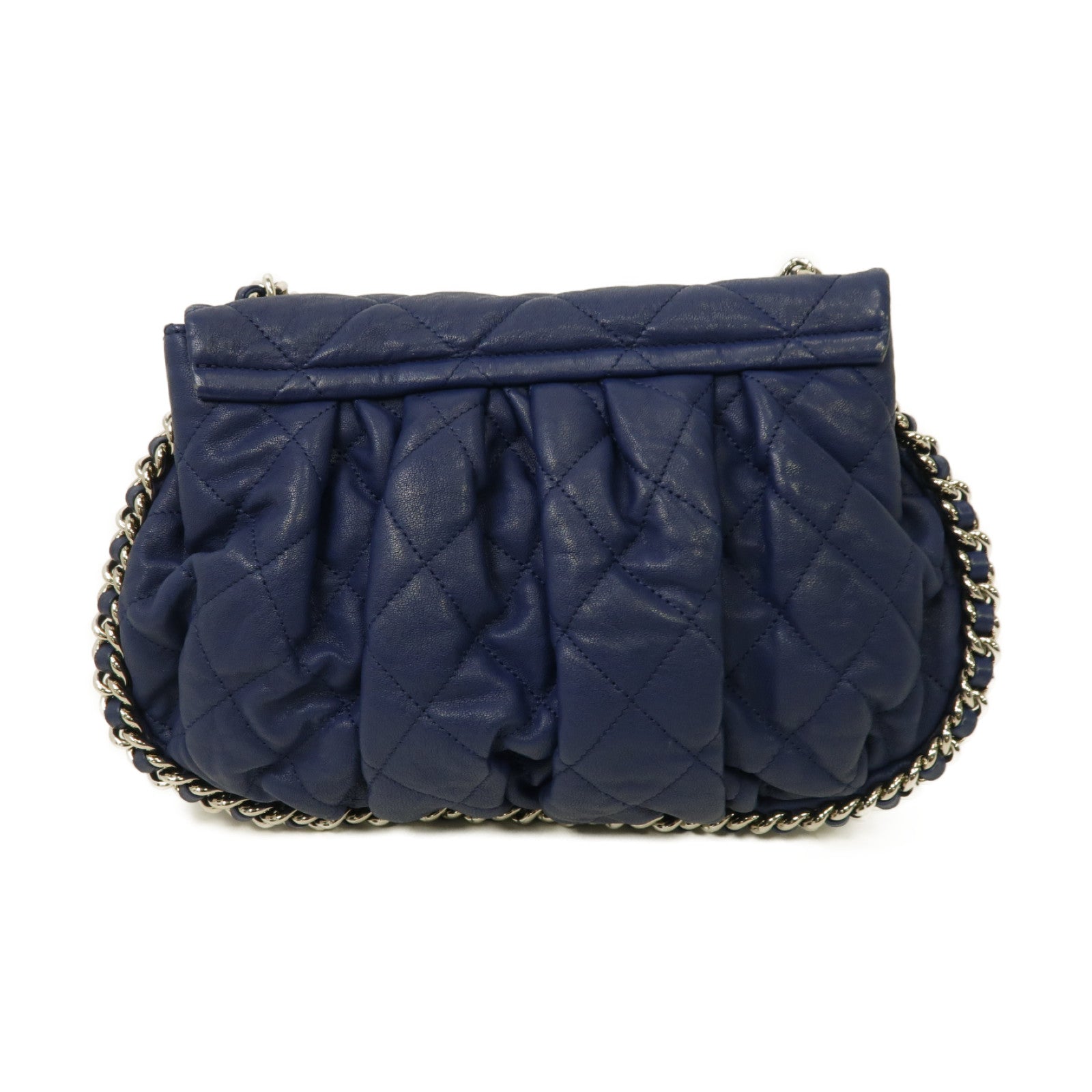 CHANEL 菱格牛皮皮革Chain Shoulder Bag銀扣鏈帶肩背袋藍色