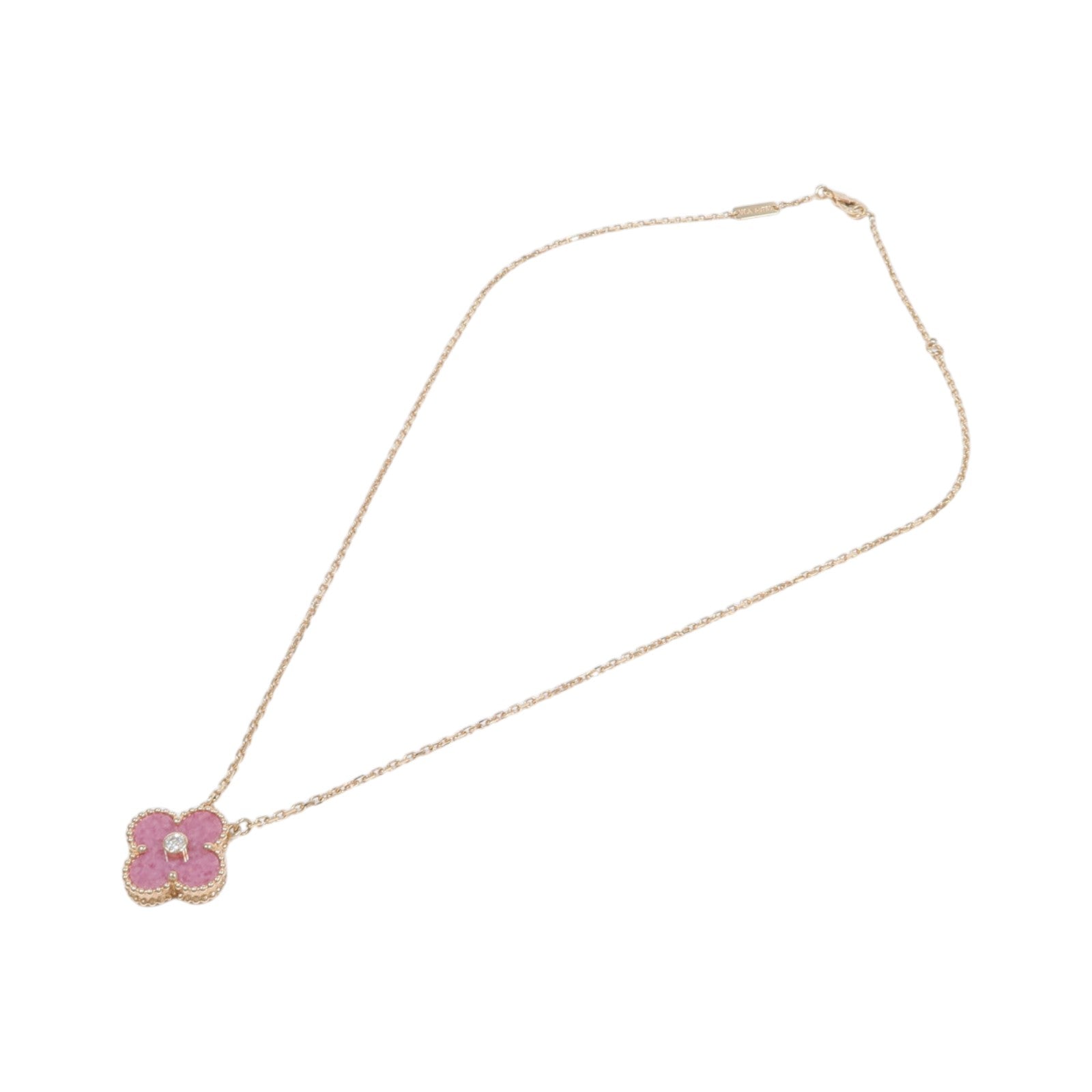 Van Cleef & Arpels 18K玫瑰金Vintage Alhambra pendant玫瑰石/鑽石項鍊