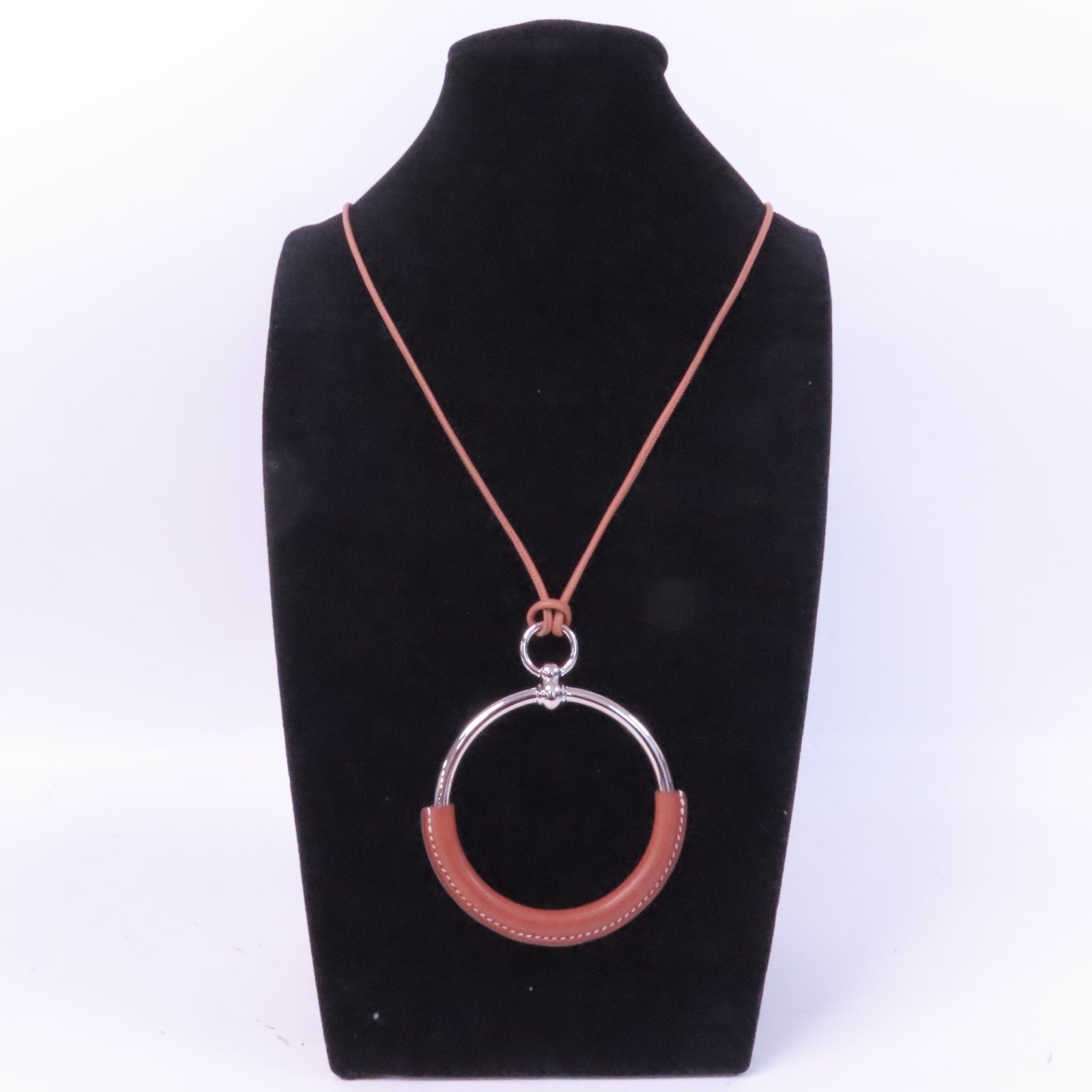 HERMES 【激減優惠】皮革/金屬Necklace項鍊啡色/銀色