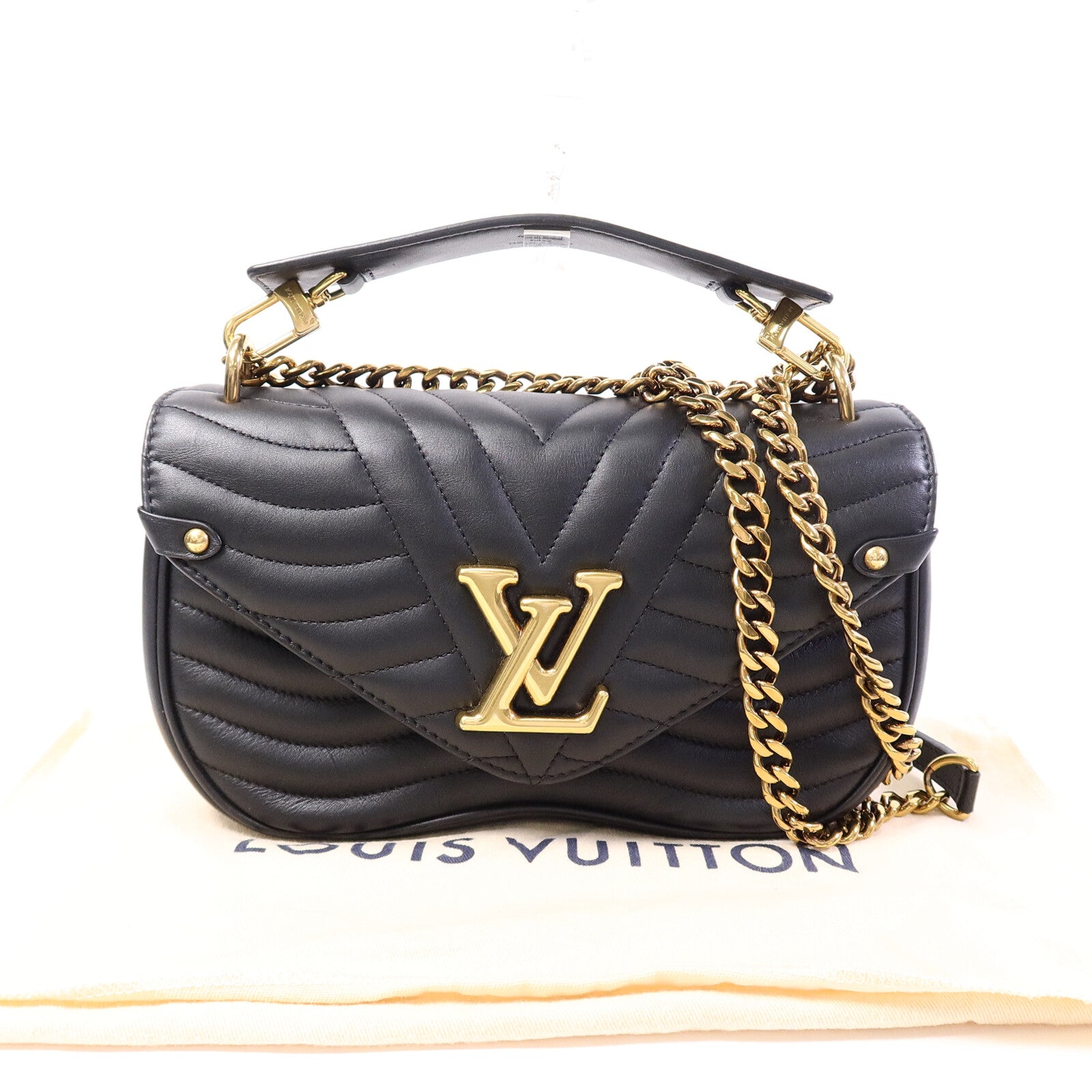 LOUIS VUITTON 牛皮皮革New Wave Chain MM鏈帶手挽肩背兩用袋