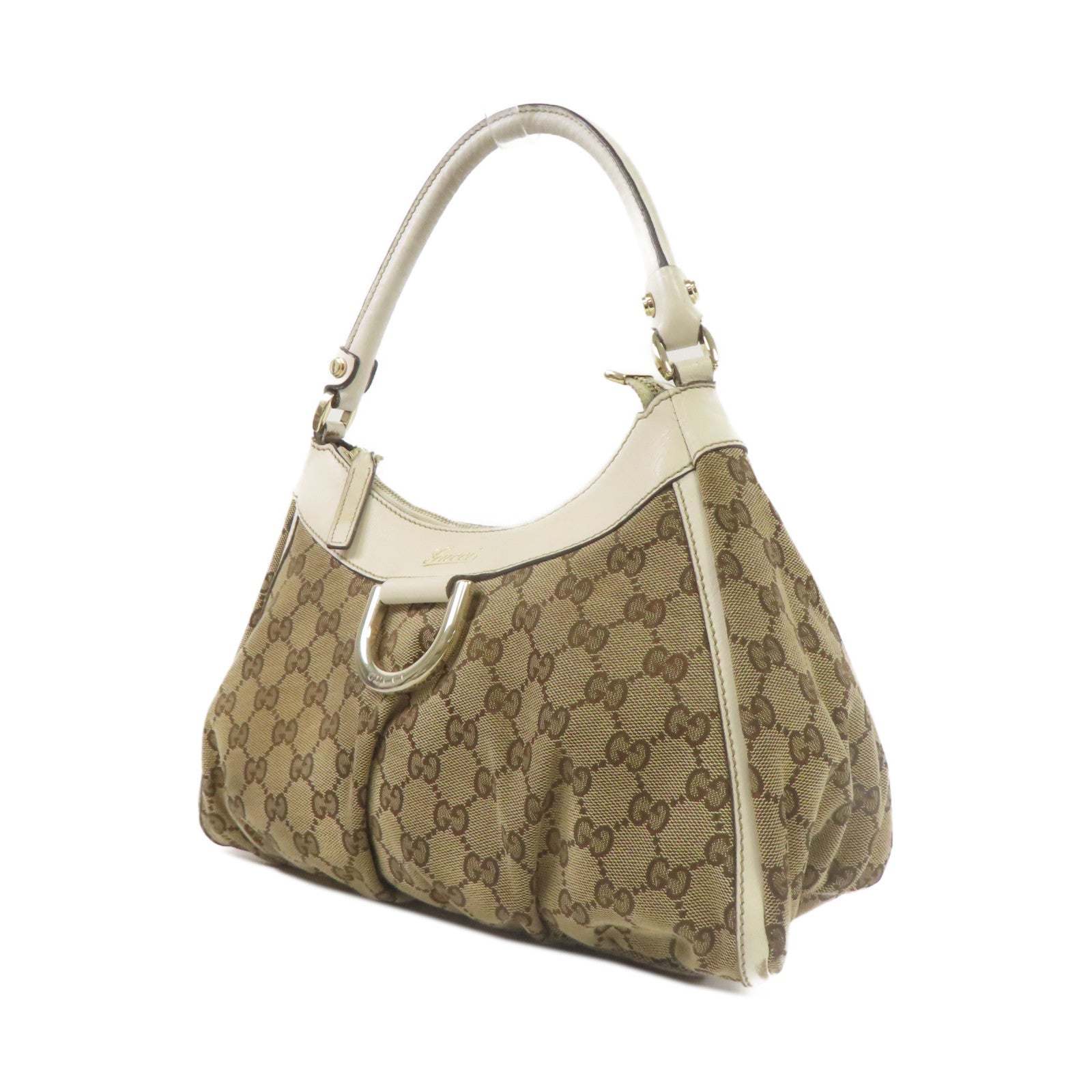 GUCCI 【激減優惠】帆布Shoulder Bag金扣肩背袋啡色/白色