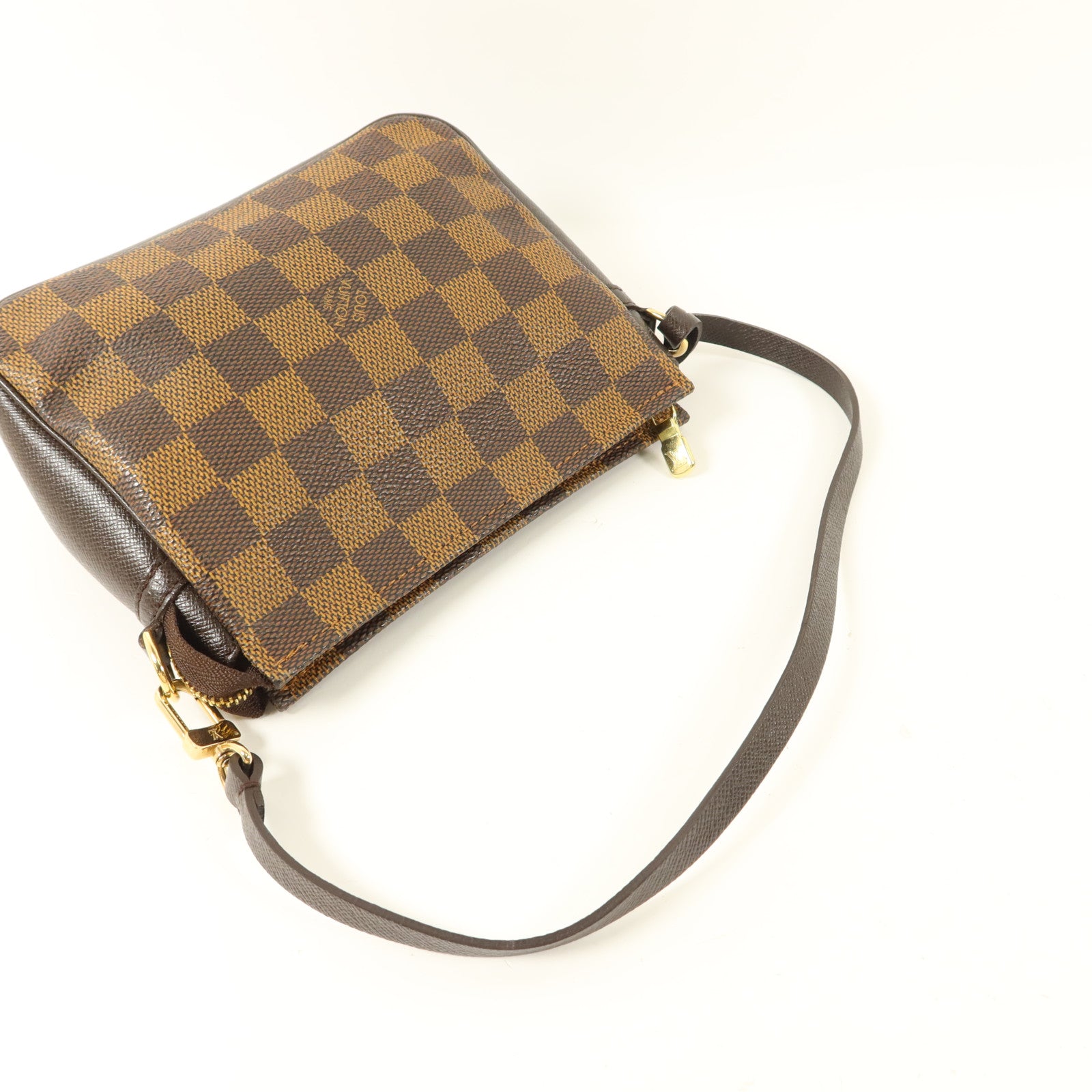 LOUIS VUITTON Damier Trousse Makeup Accessory Pouch金扣手挽袋棕色