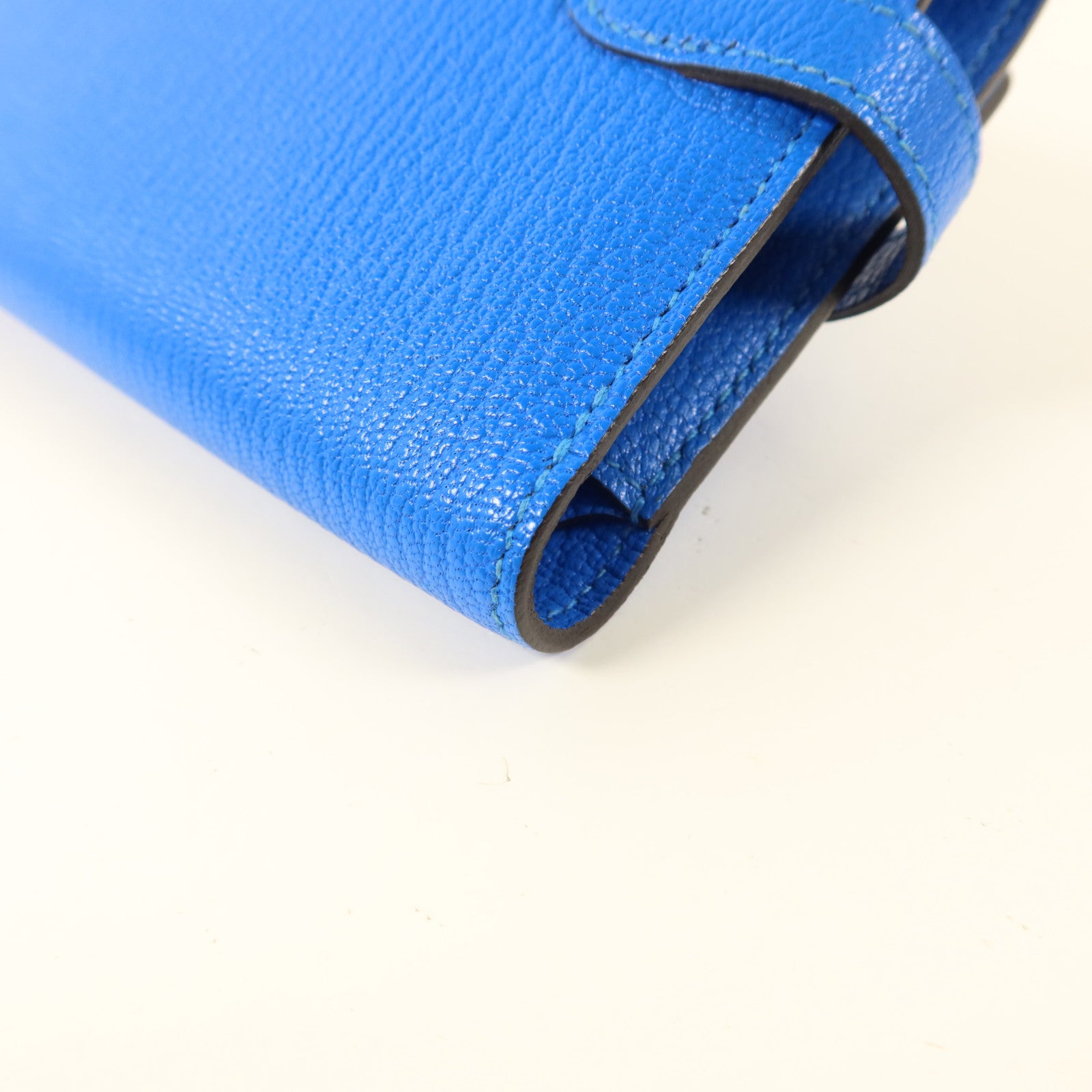 HERMES Chevre皮革Kelly Short Wallet銀扣錢包Bleu Electrique
