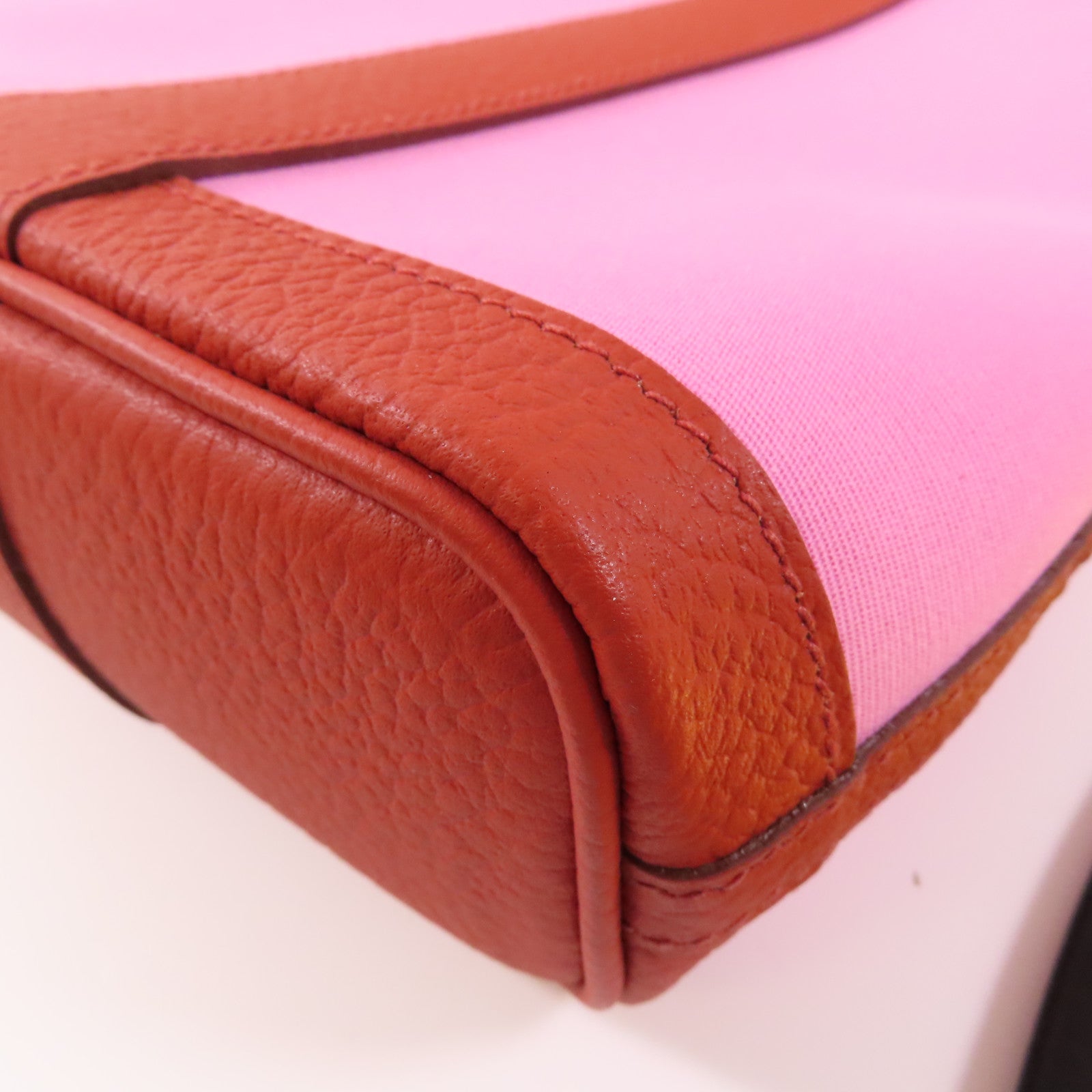 HERMES 帆布Garden File PM銀扣手挽肩背兩用袋Rouge Duchesse