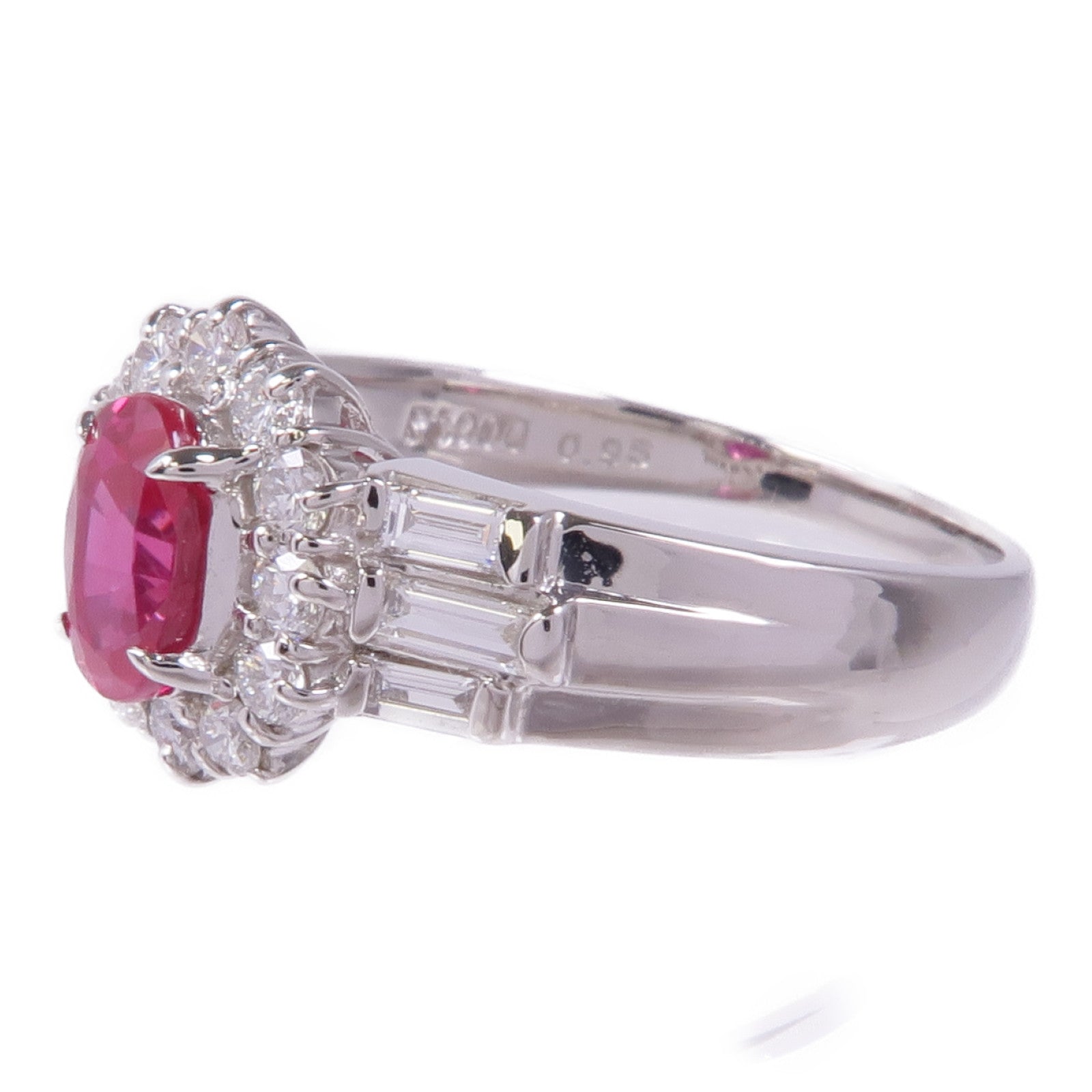 JEWELRY PT900鉑金Ruby Diamond Ring紅寶石/鑽石戒指US#7.25