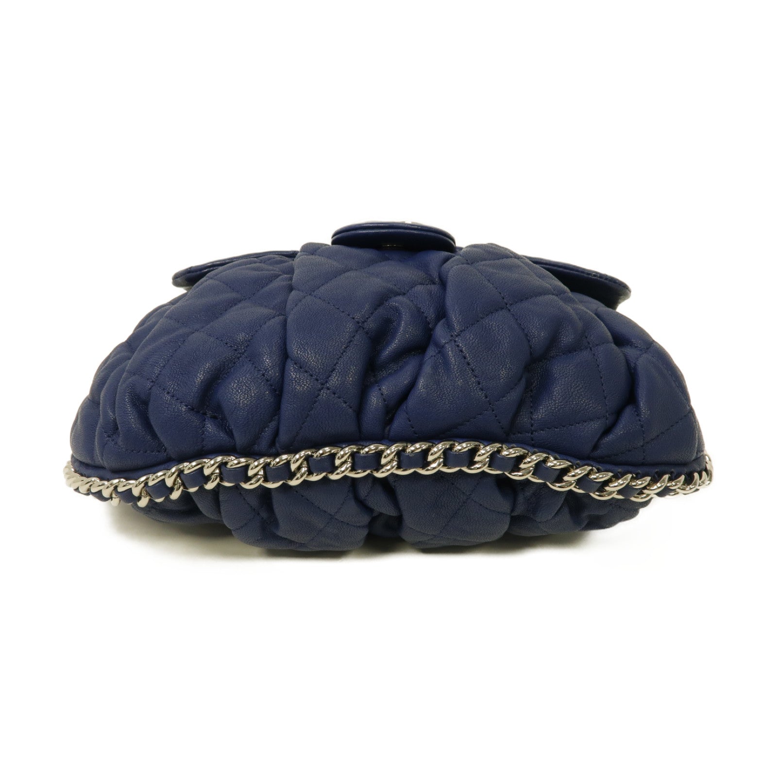 CHANEL 菱格牛皮皮革Chain Shoulder Bag銀扣鏈帶肩背袋藍色