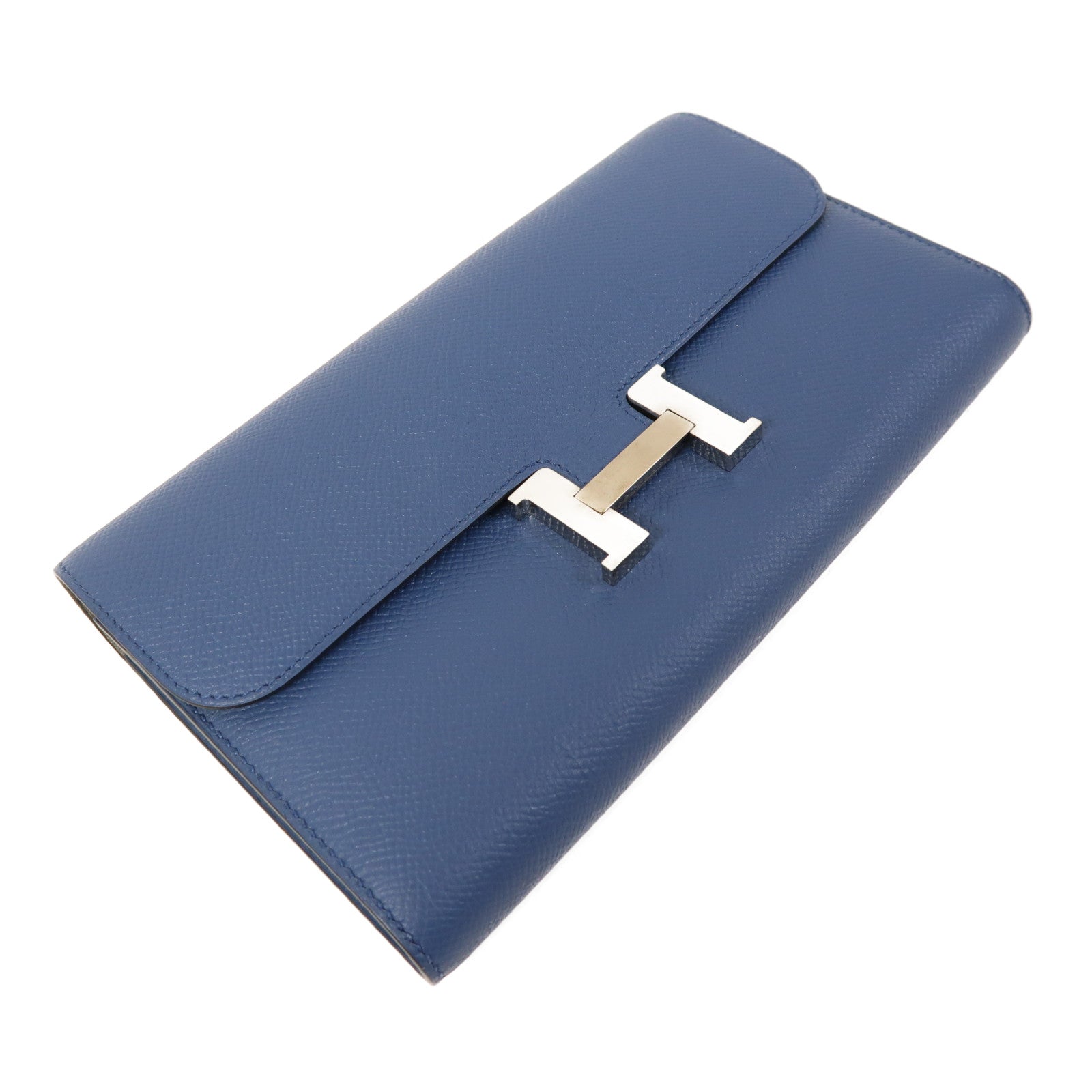 HERMES Epsom皮革Constance Long Wallet銀扣長錢包R2 Bleu Agate