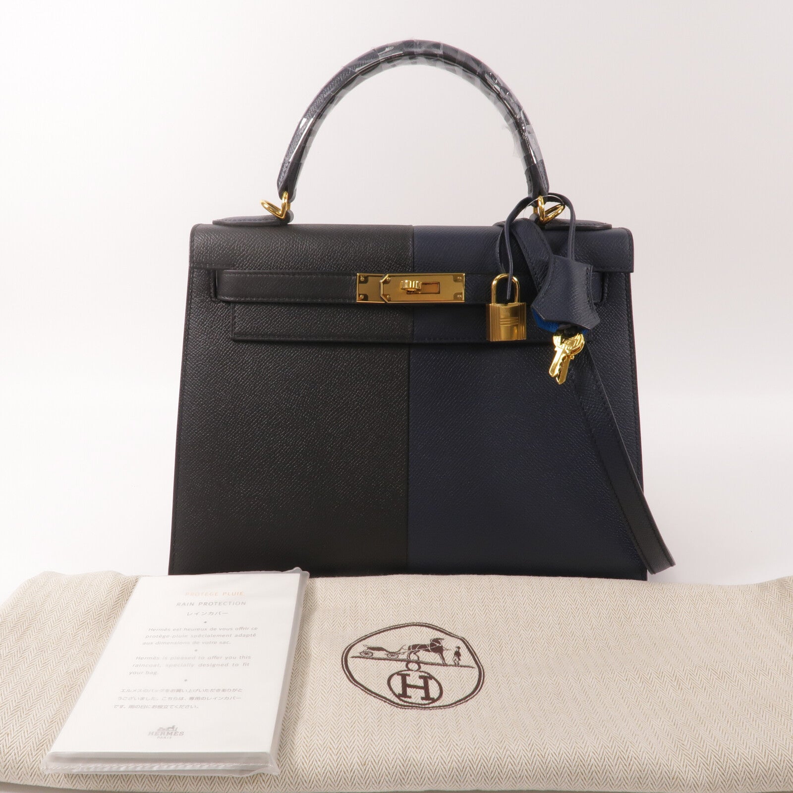 HERMES Epsom皮革Kelly 28手挽肩背兩用袋Blue Indigo