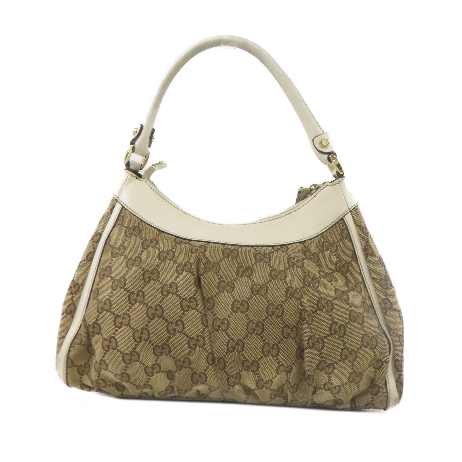 GUCCI 【激減優惠】帆布Shoulder Bag金扣肩背袋啡色/白色