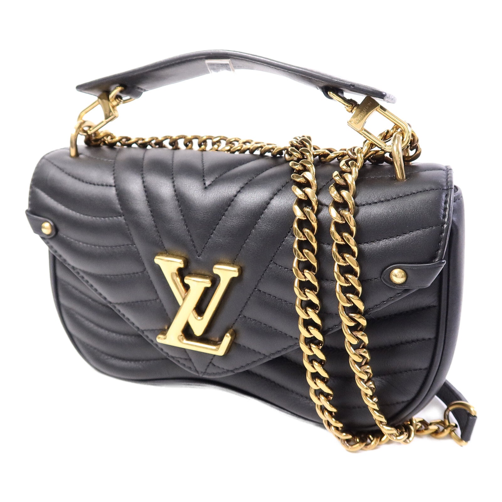 LOUIS VUITTON 牛皮皮革New Wave Chain MM鏈帶手挽肩背兩用袋